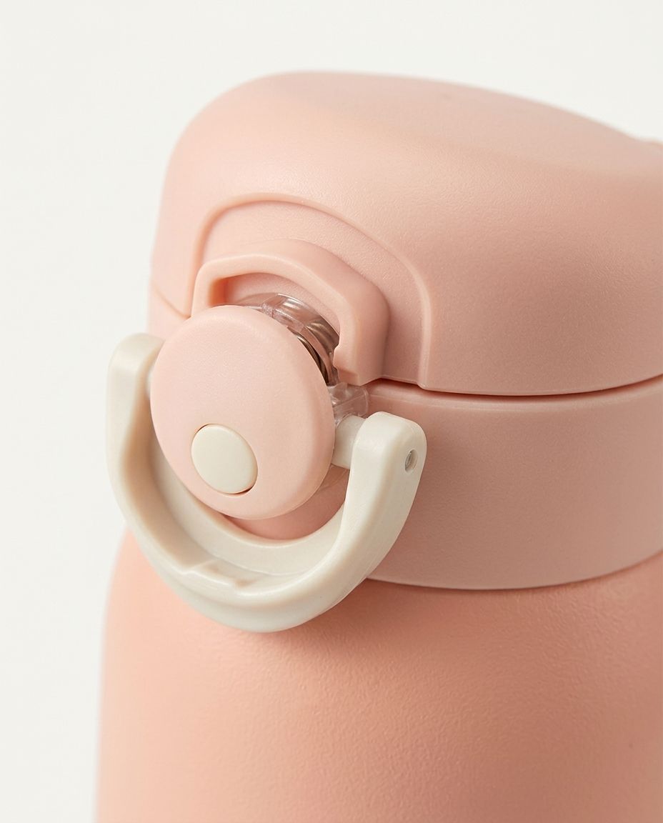 Detail van de kindvriendelijke kliksluiting van de drinkfles