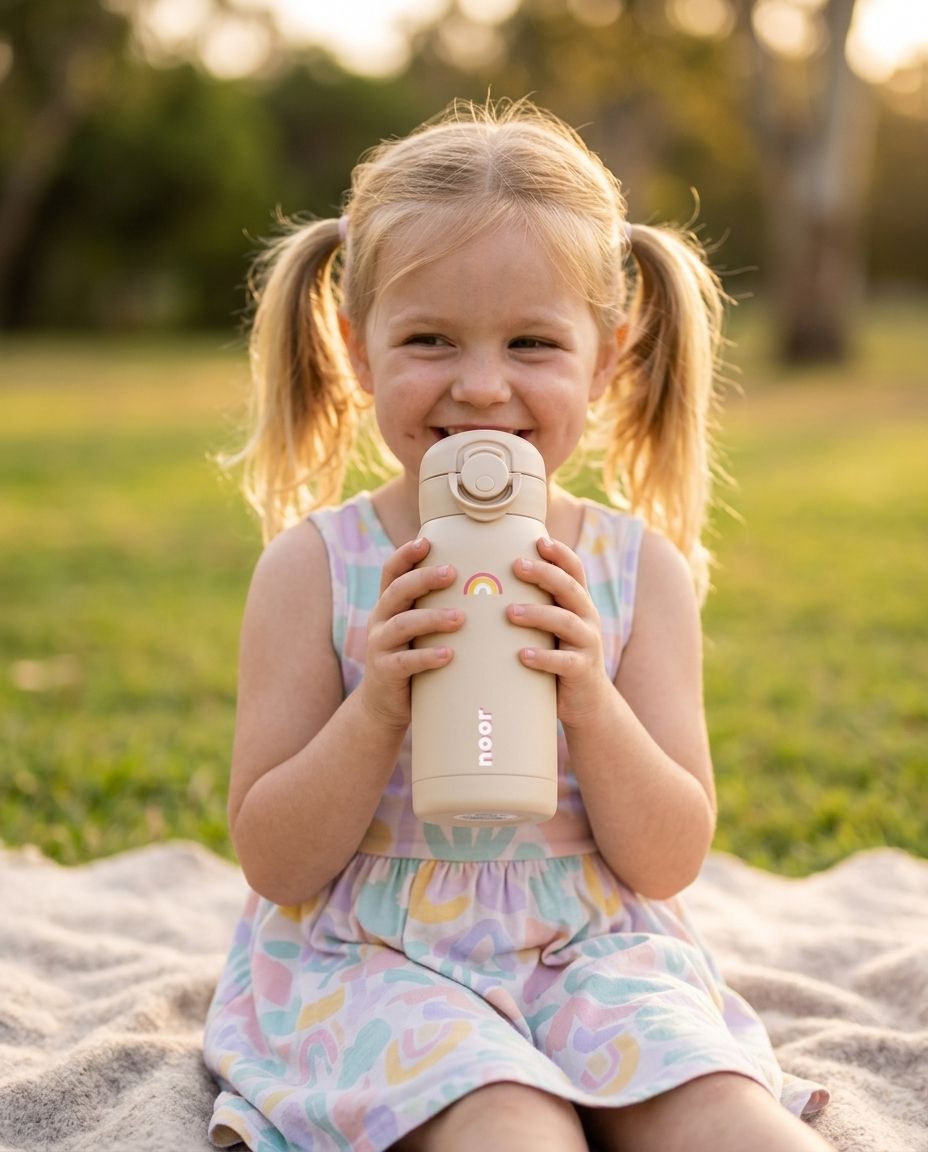 Meisje drinkt uit gepersonaliseerde kinderdrinkfles