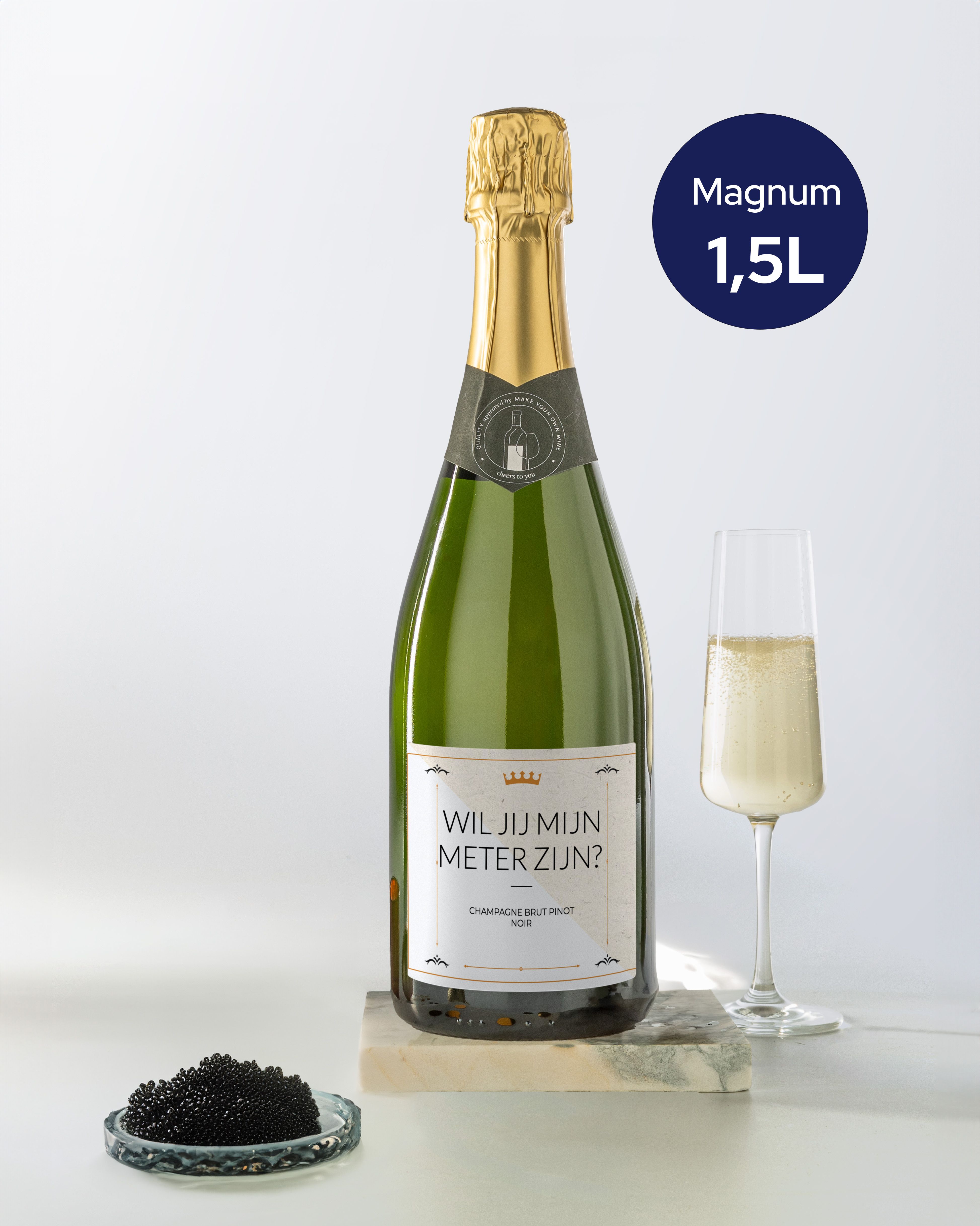 Gepersonaliseerde Champagne Magnum als Meter Vragen Cadeau