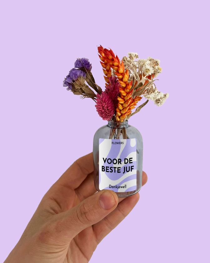 Gepersonaliseerde Droogbloemen Mini als Juf Bedankje