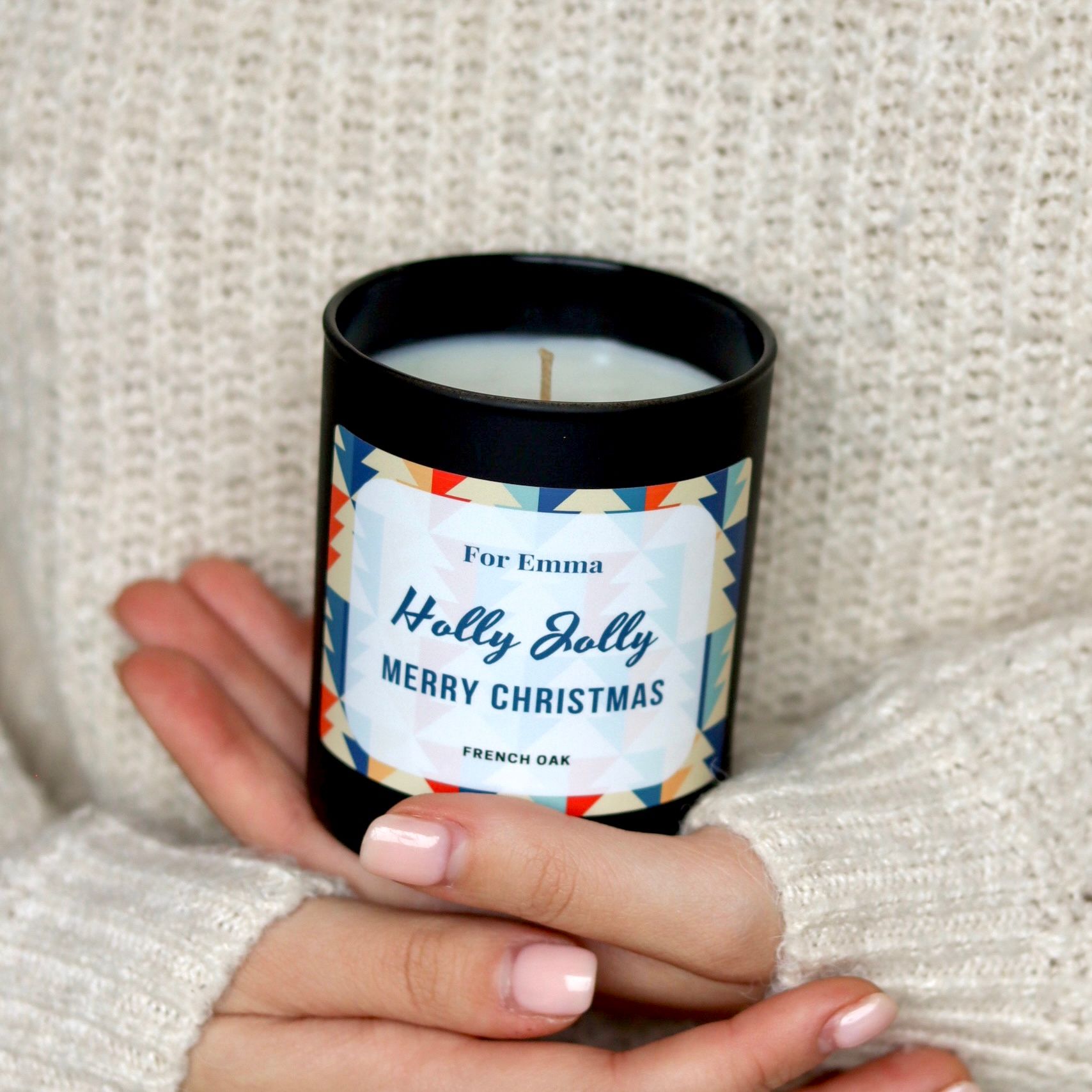 Personalised candle holly jolly