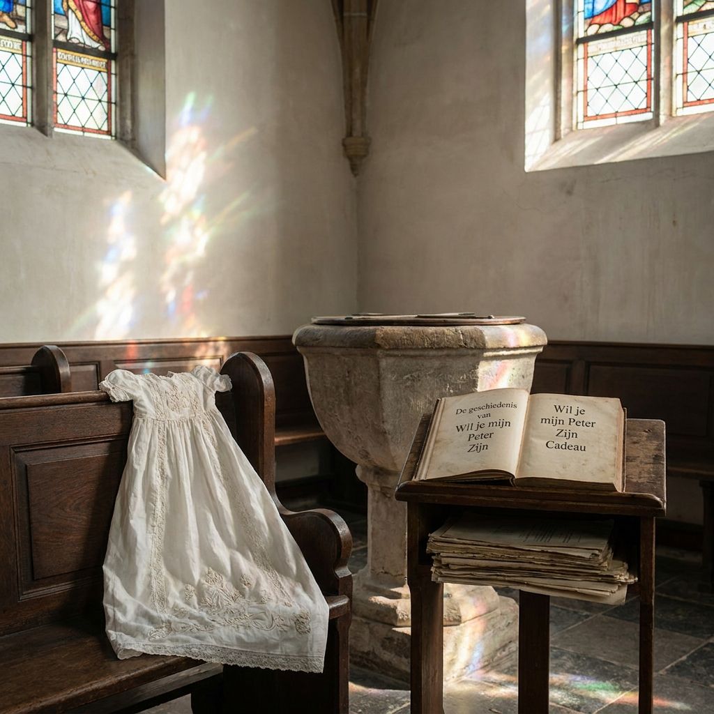 Oude doopvont in een kerk als symbool van de eeuwenoude oorsprong van het peterschap