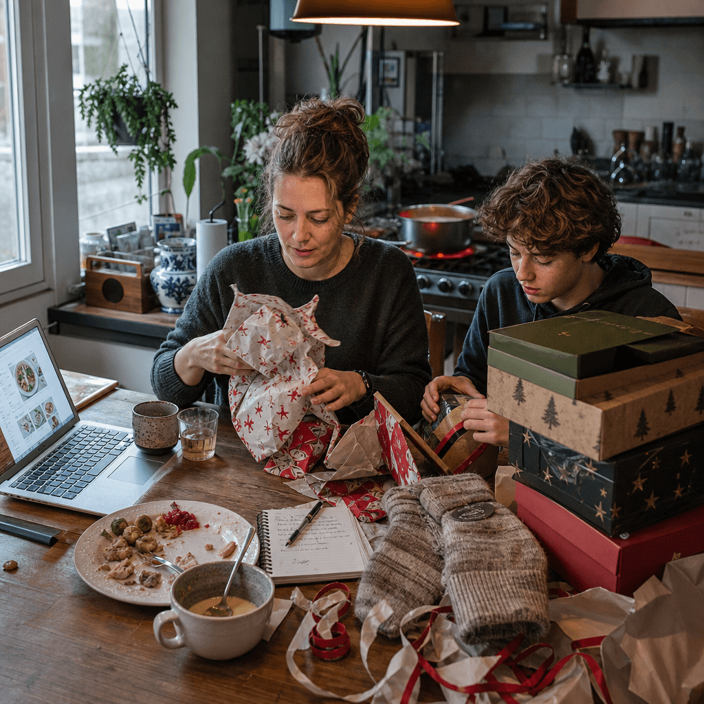 Opruimen van cadeauverpakking en restjes verwerken tot soep tussen kerst en nieuwjaar