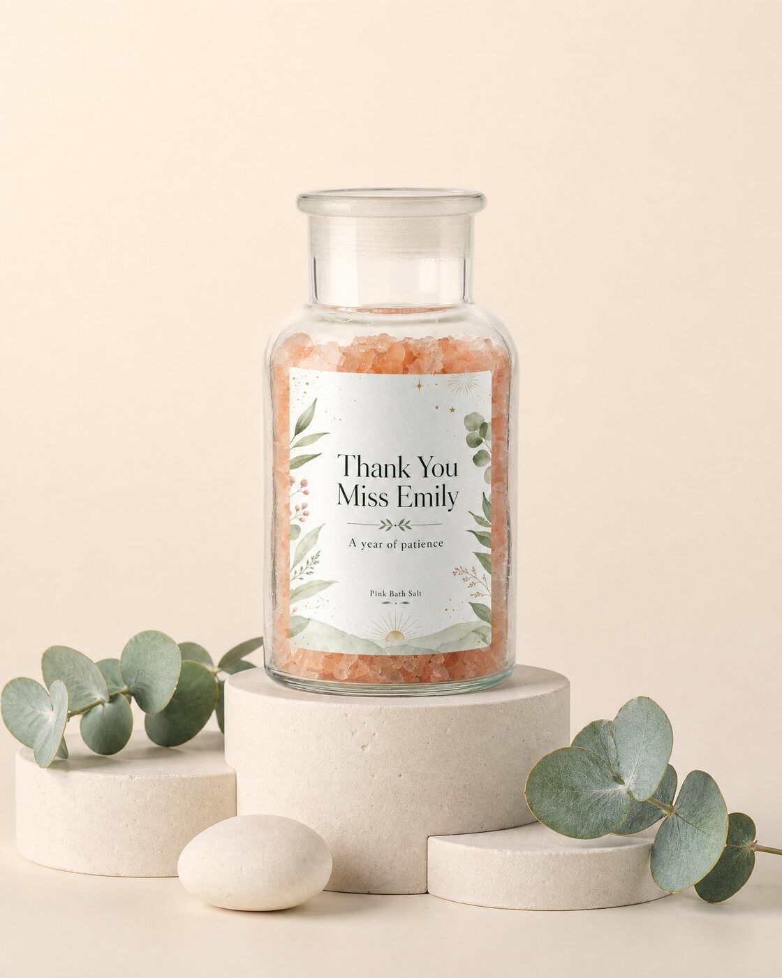 Personalised bath salt jar to thank a teacher at the end of the school year