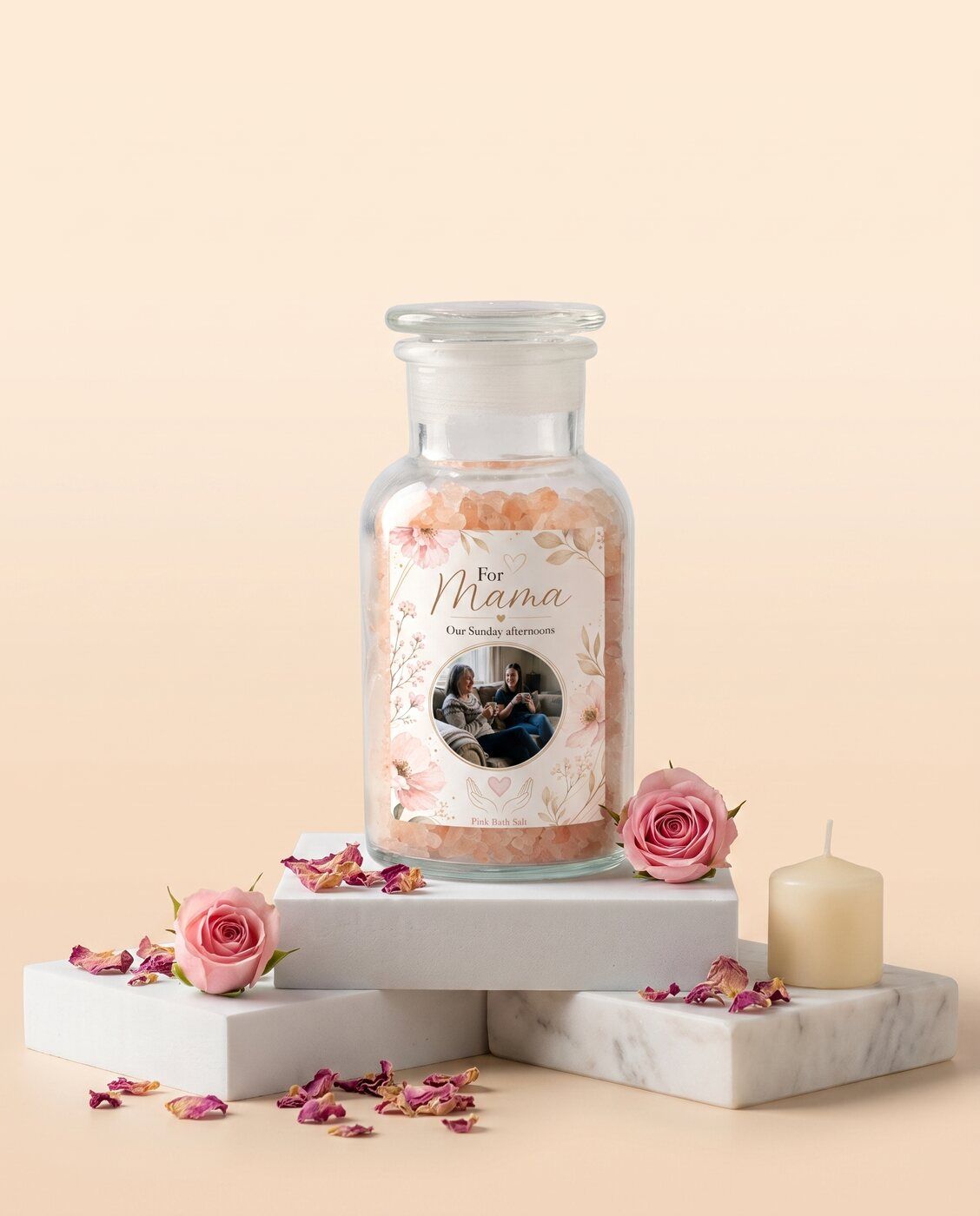 Personalised bath salt jar with your own photo of you and your mother