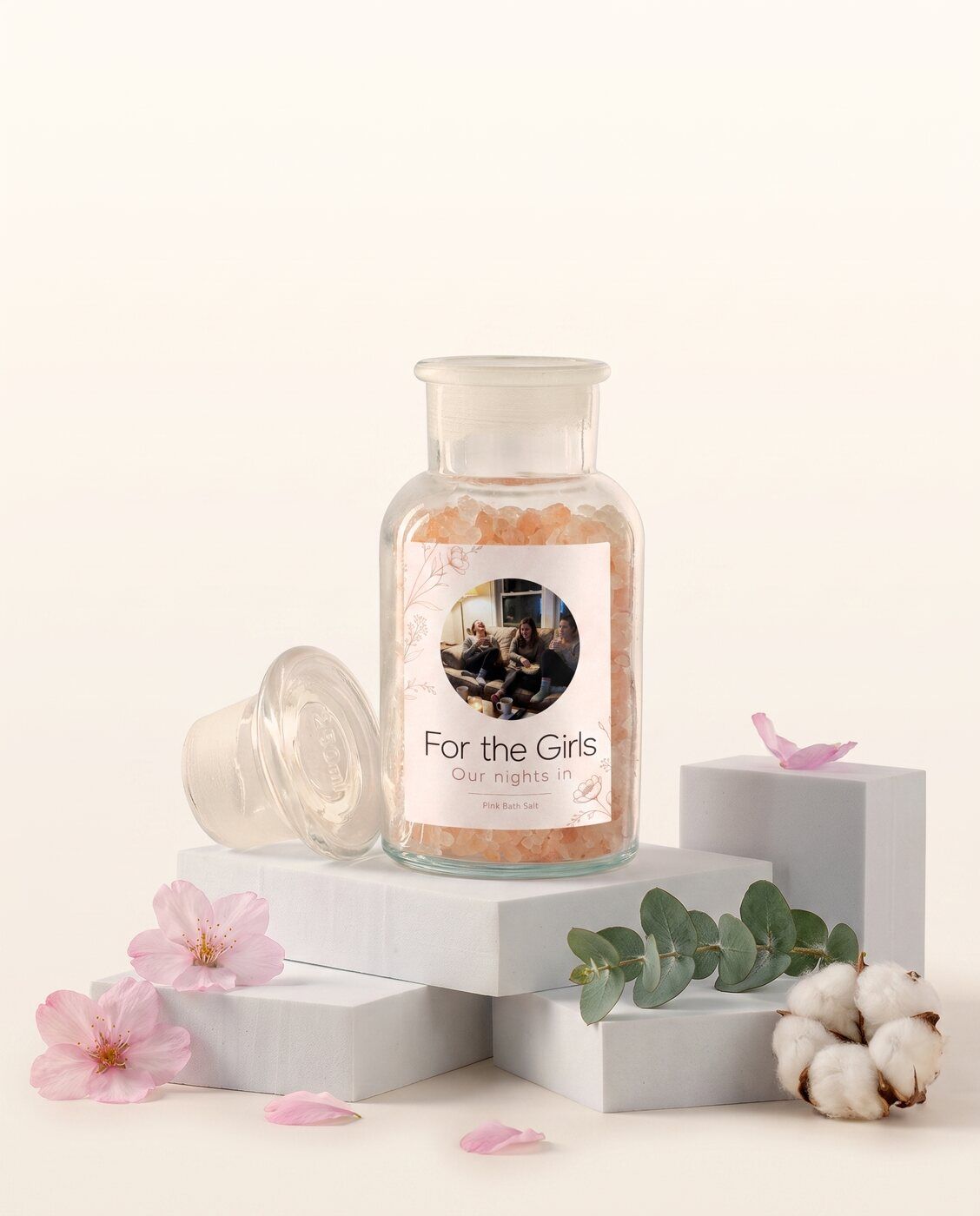 Personalised bath salt jar with your own photo of your friends
