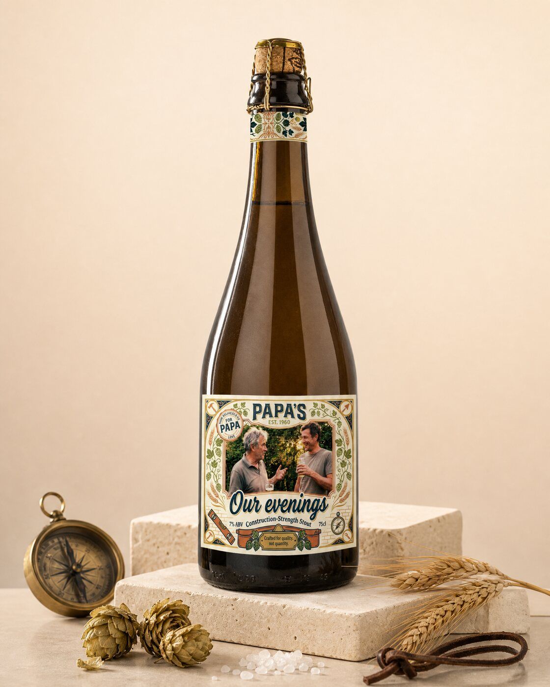Personalised beer bottle with your own photo of dad on the label