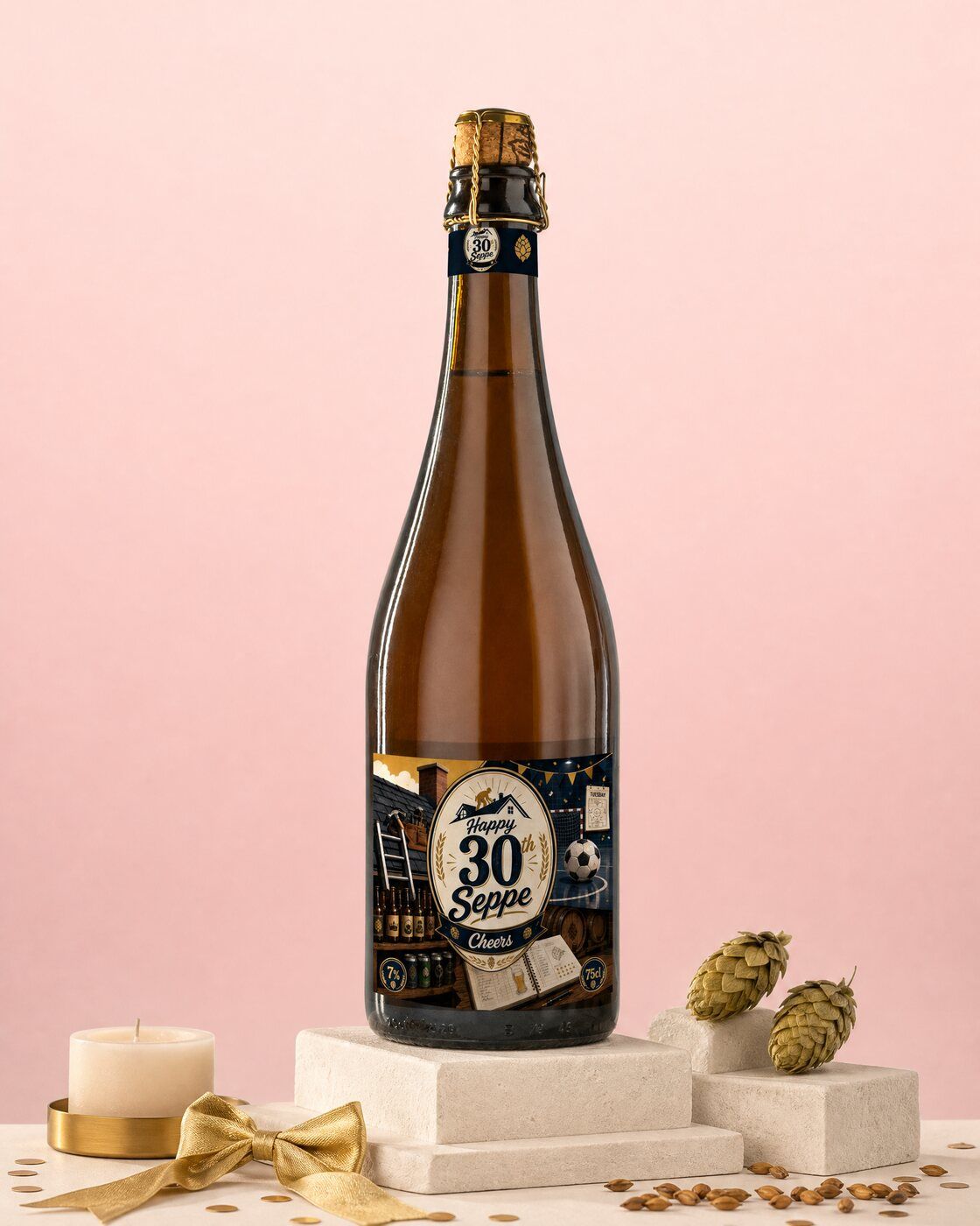 Personalised beer bottle with a Happy 30th birthday label