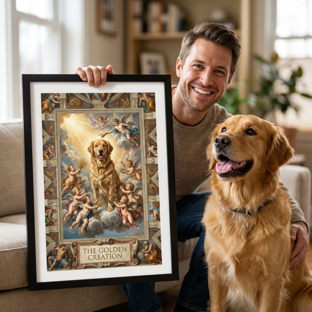 gepersonaliseerde ai foto kader   hond sixtijnse kapel