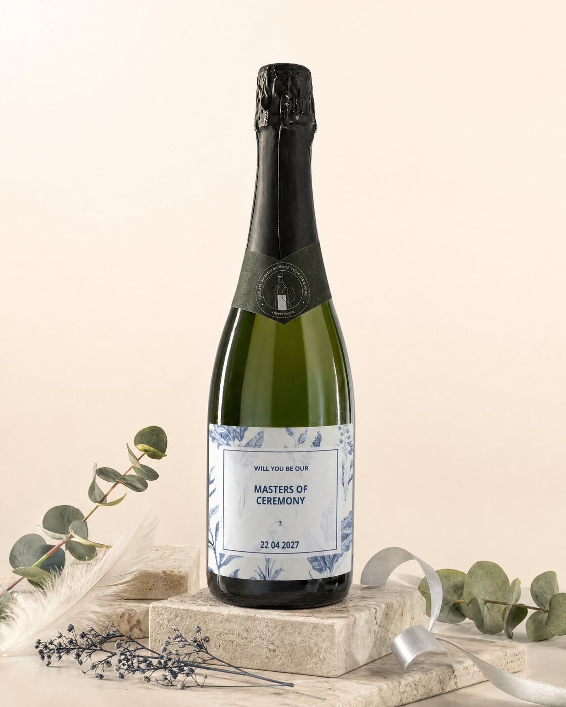 Personalised cava bottle to ask someone to be master of ceremony