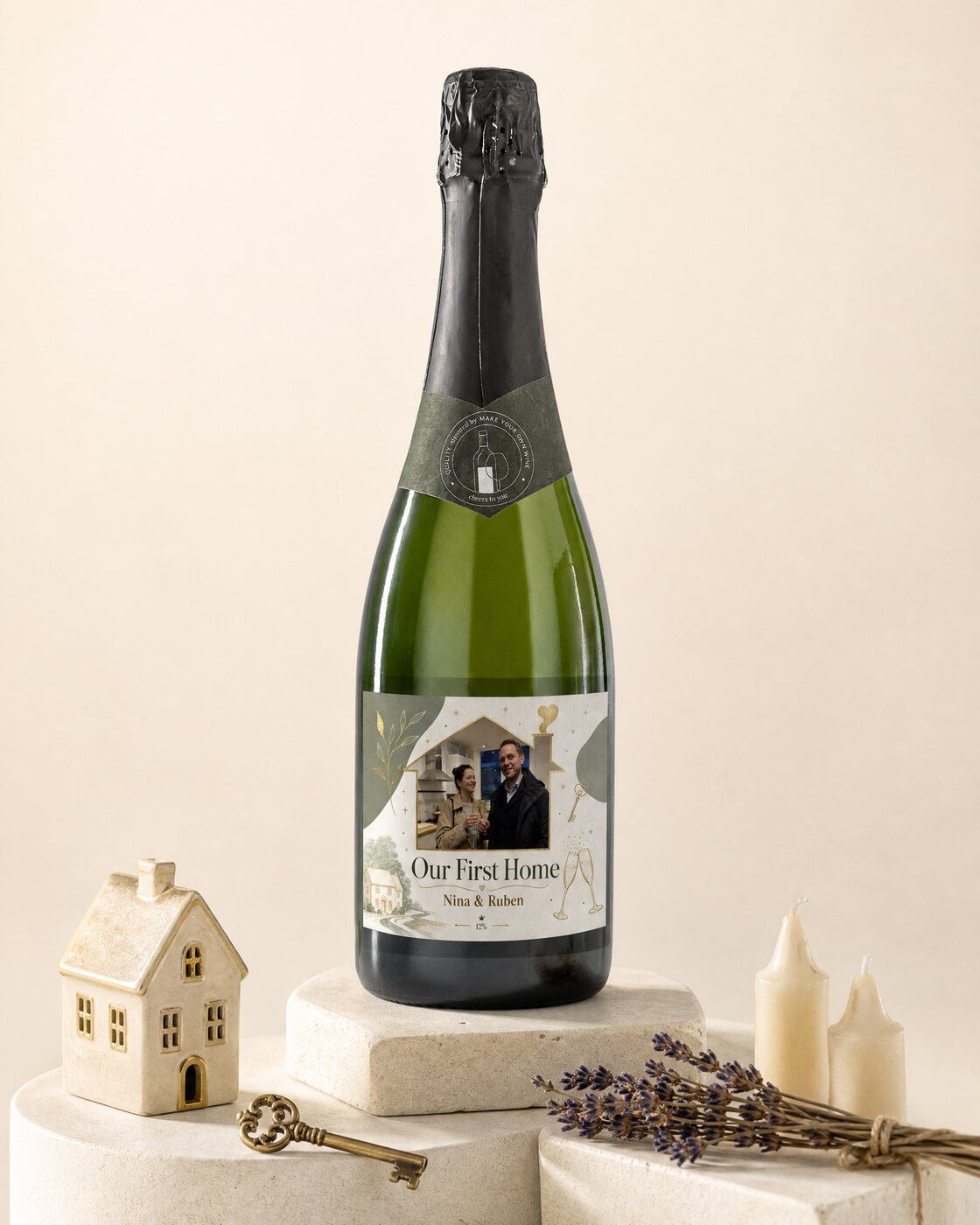 Personalised cava bottle with your own photo of the couple on the label