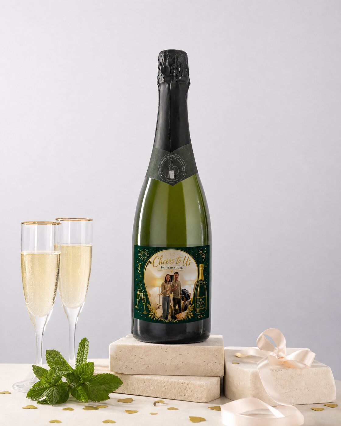 Personalised cava with your own photo of your friends on the label