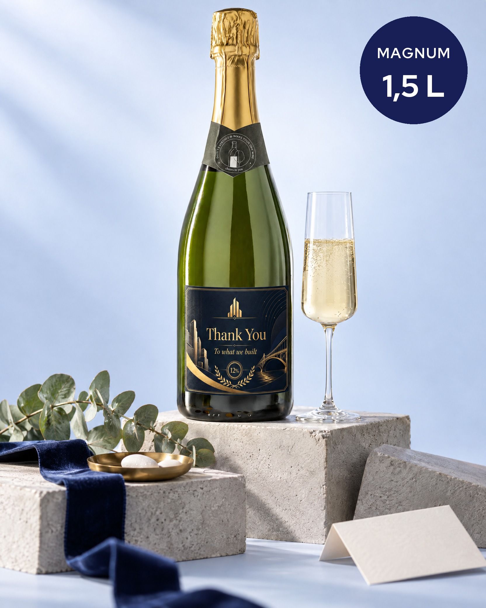 Gepersonaliseerde champagne magnum van 1,5 liter als bedankje