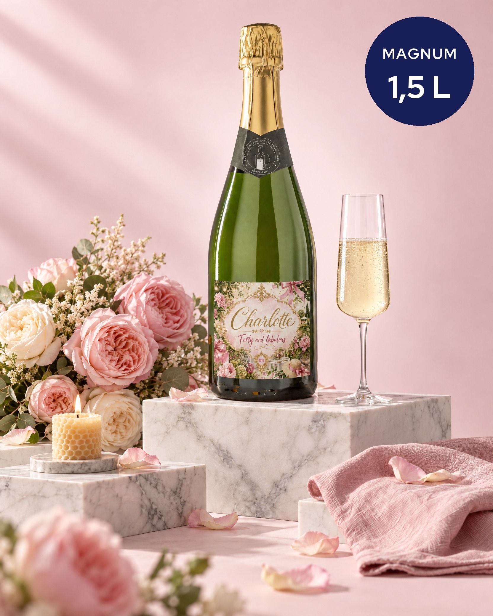 Gepersonaliseerde champagne magnum van 1,5 liter als verjaardagscadeau