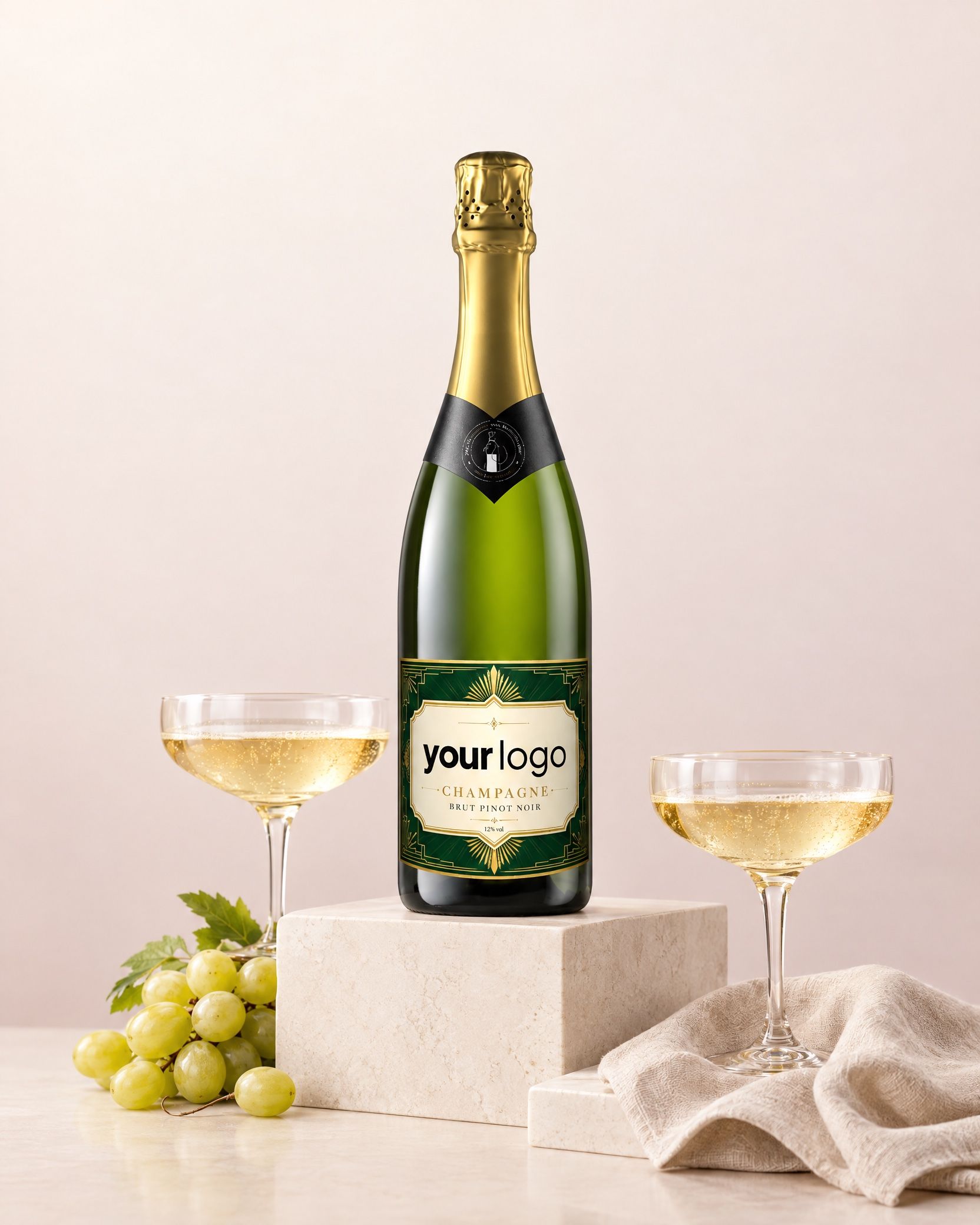 Gepersonaliseerde champagne met bedrijfslogo als relatiegeschenk