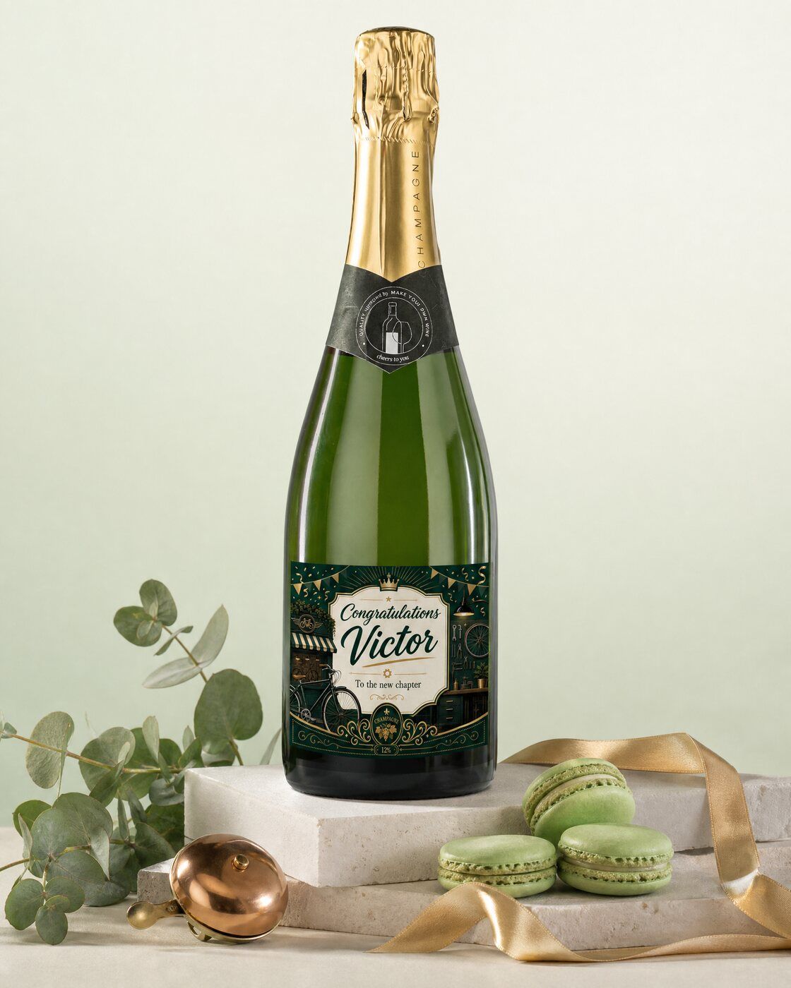 Personalised champagne with a congratulations label for a new business