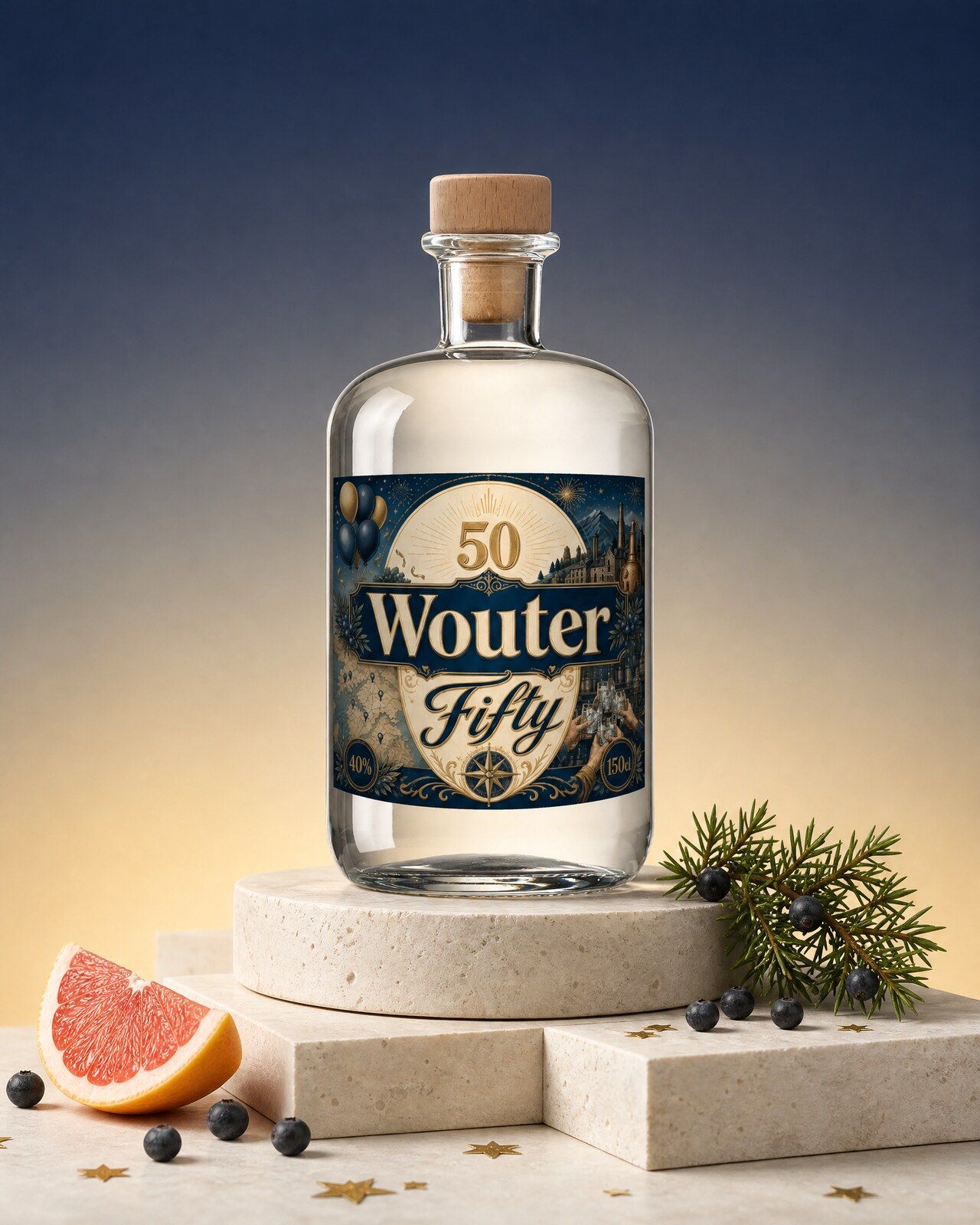 Gepersonaliseerde gin magnum van anderhalve liter met een verjaardagsetiket