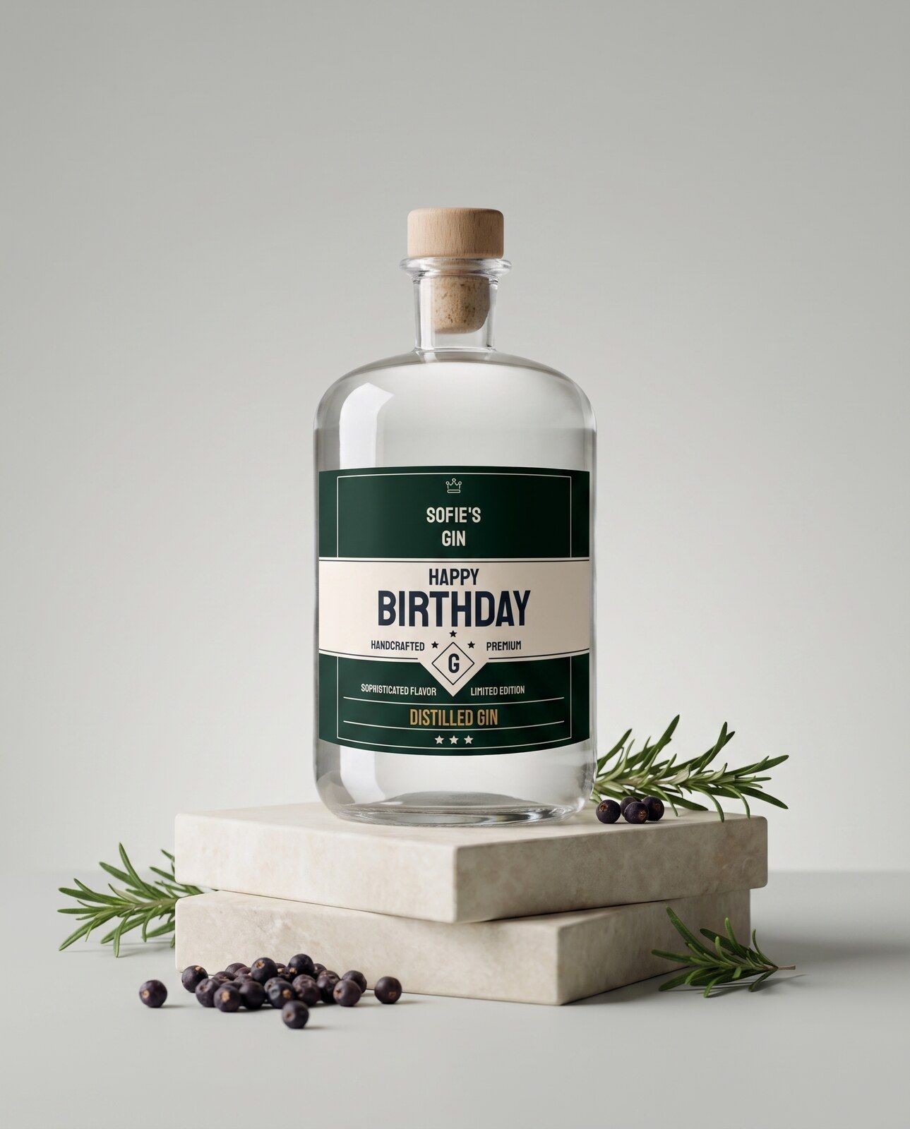 Gepersonaliseerde gin magnum met een eigen etiket uit de ontwerptool