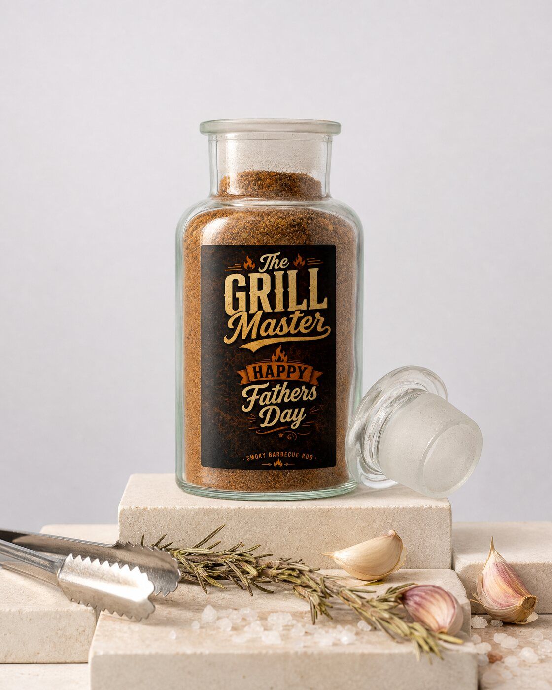 Personalised barbecue rub jar with your own photo of dad at the grill