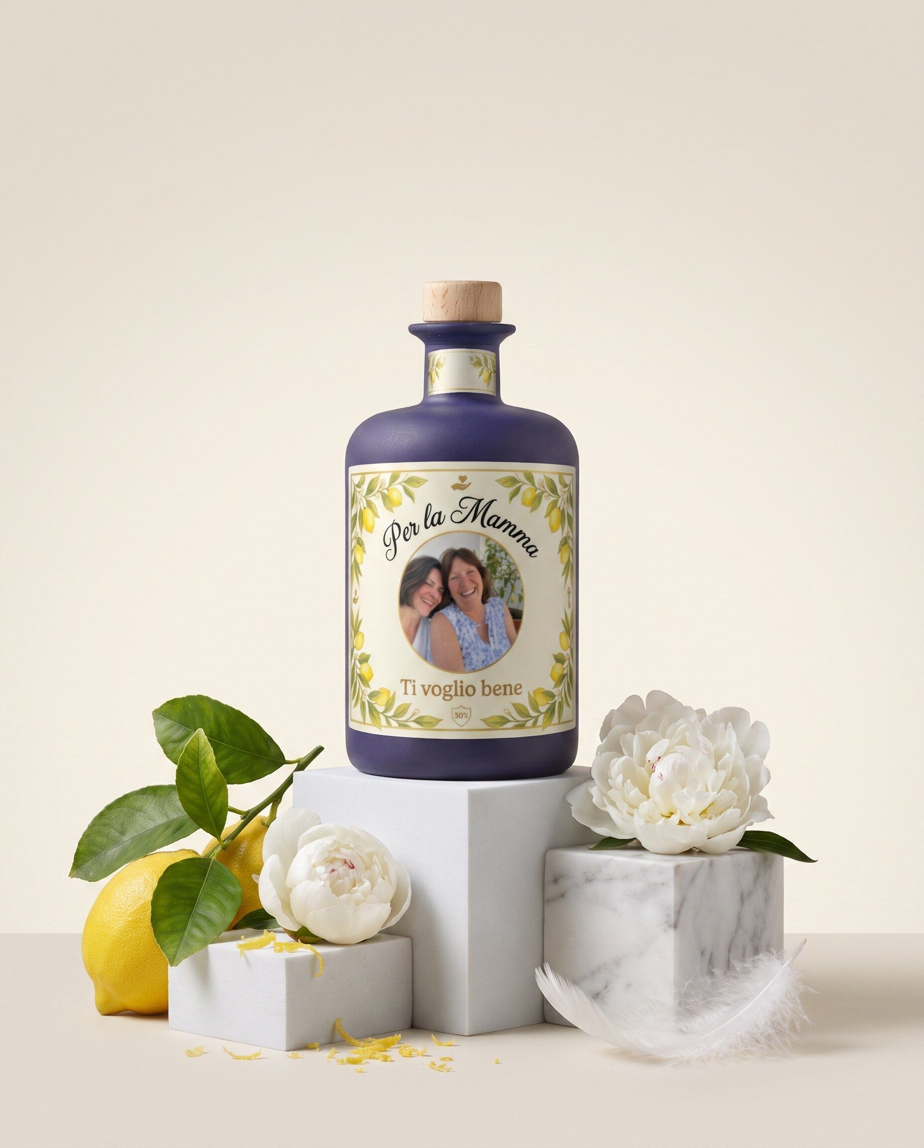 Gepersonaliseerde limoncello met een eigen foto van mama