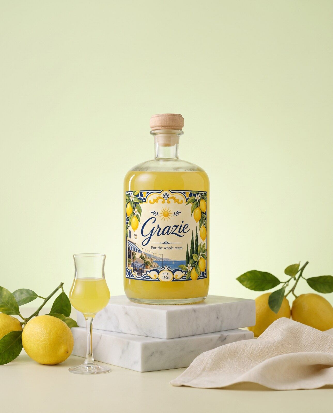 Gepersonaliseerde limoncello magnum als bedankje voor het team