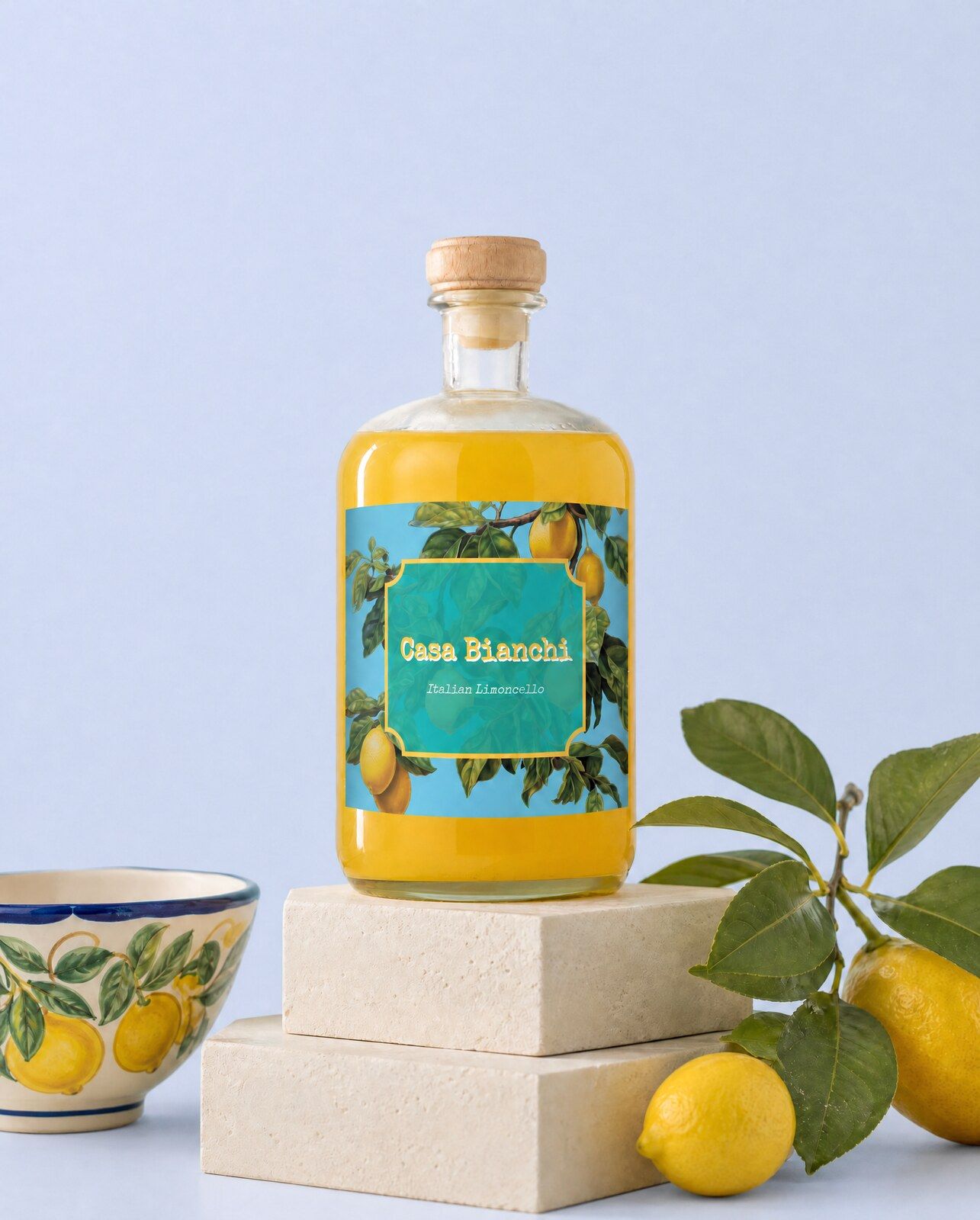 Gepersonaliseerde limoncello magnum met een mediterraan etiket