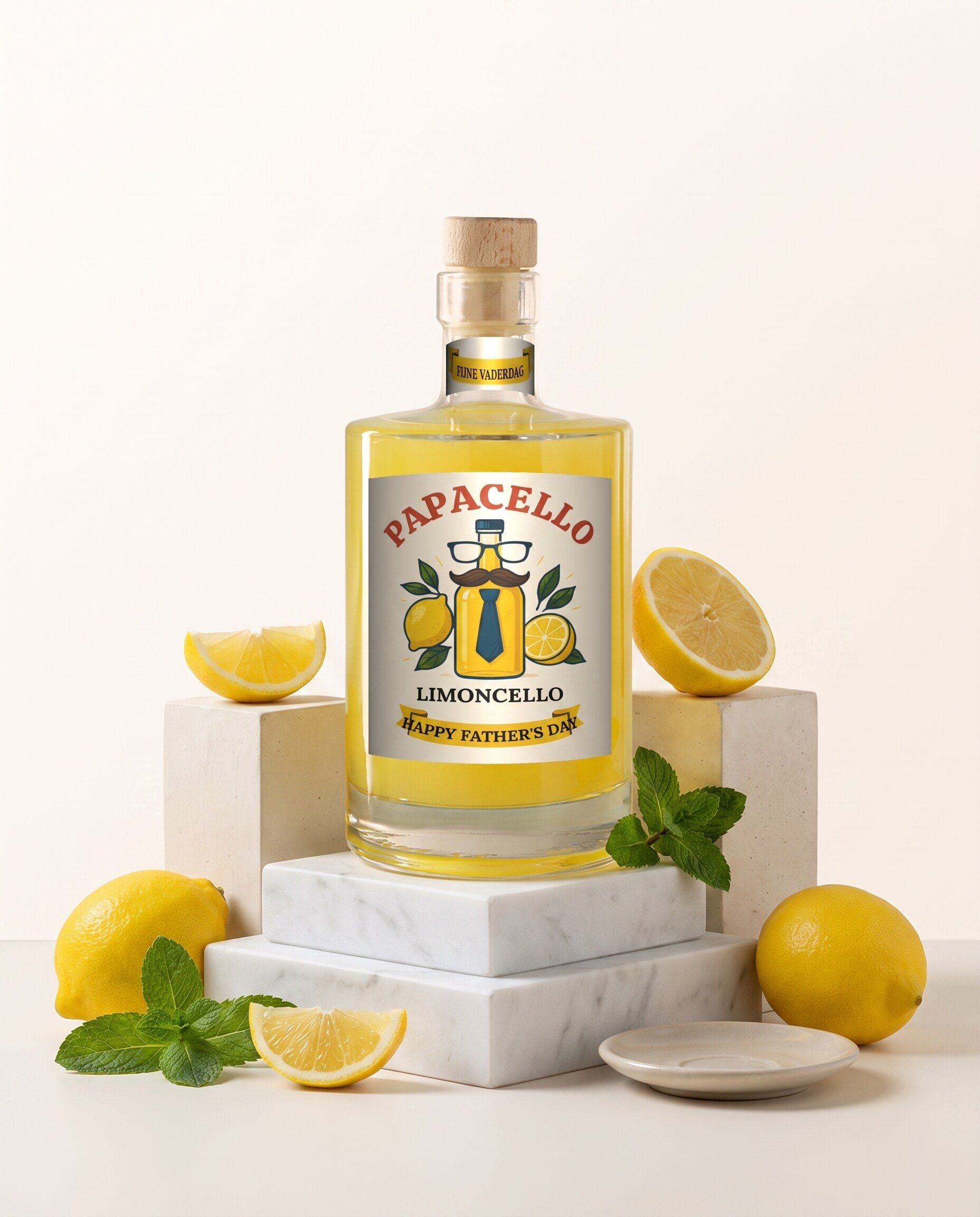 Gepersonaliseerde limoncello met citroenetiket voor papa