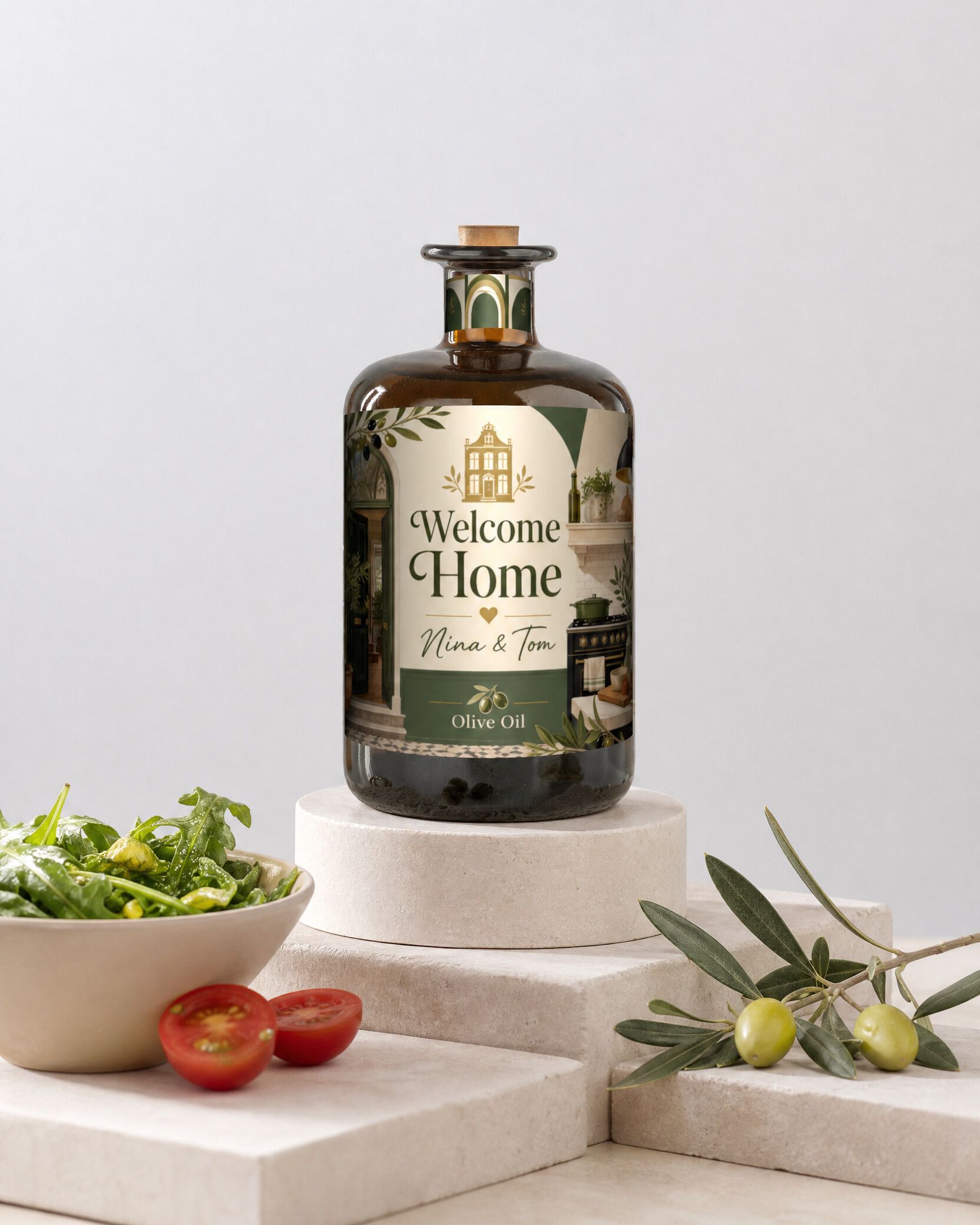 Gepersonaliseerde olijfolie als housewarming-cadeau