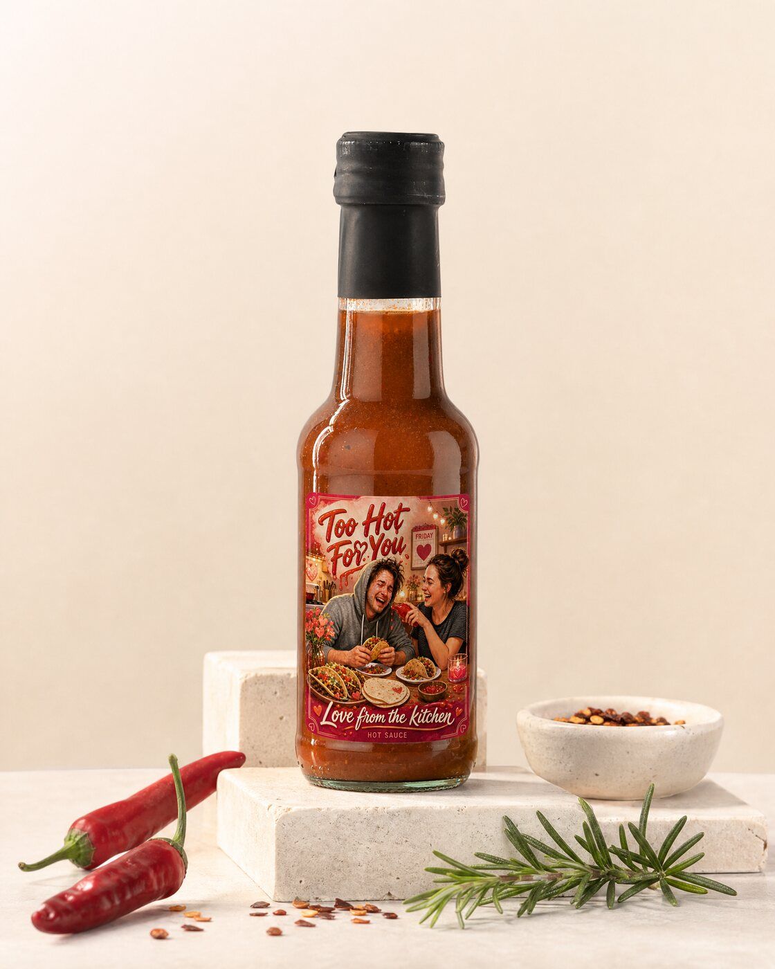 Personalised hot sauce bottle with your own photo of the two of you