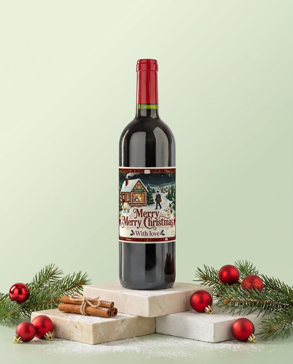 Personalised red wine with a Merry Christmas label as a Christmas gift
