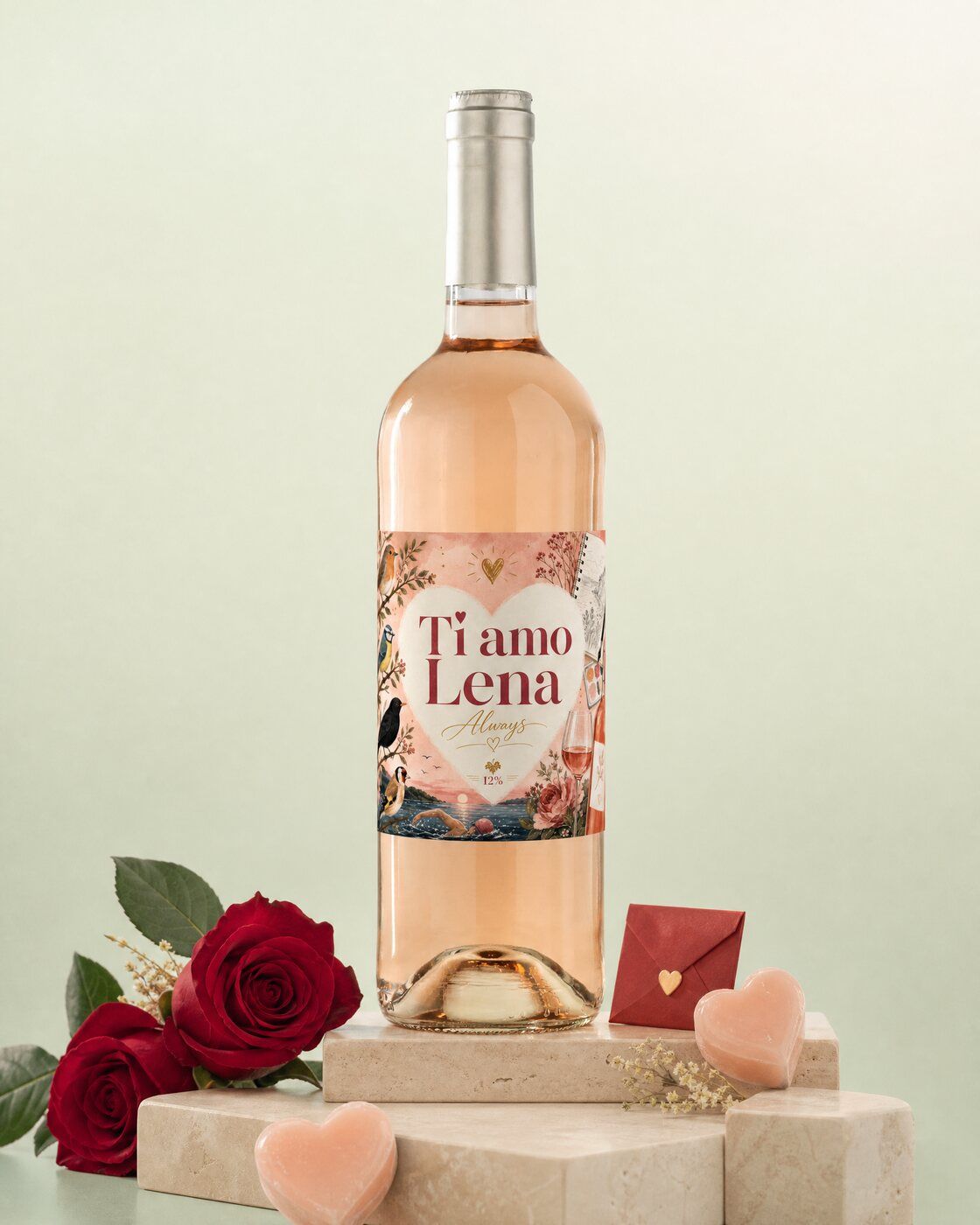 Personalised wine with a love label as a Valentine's gift