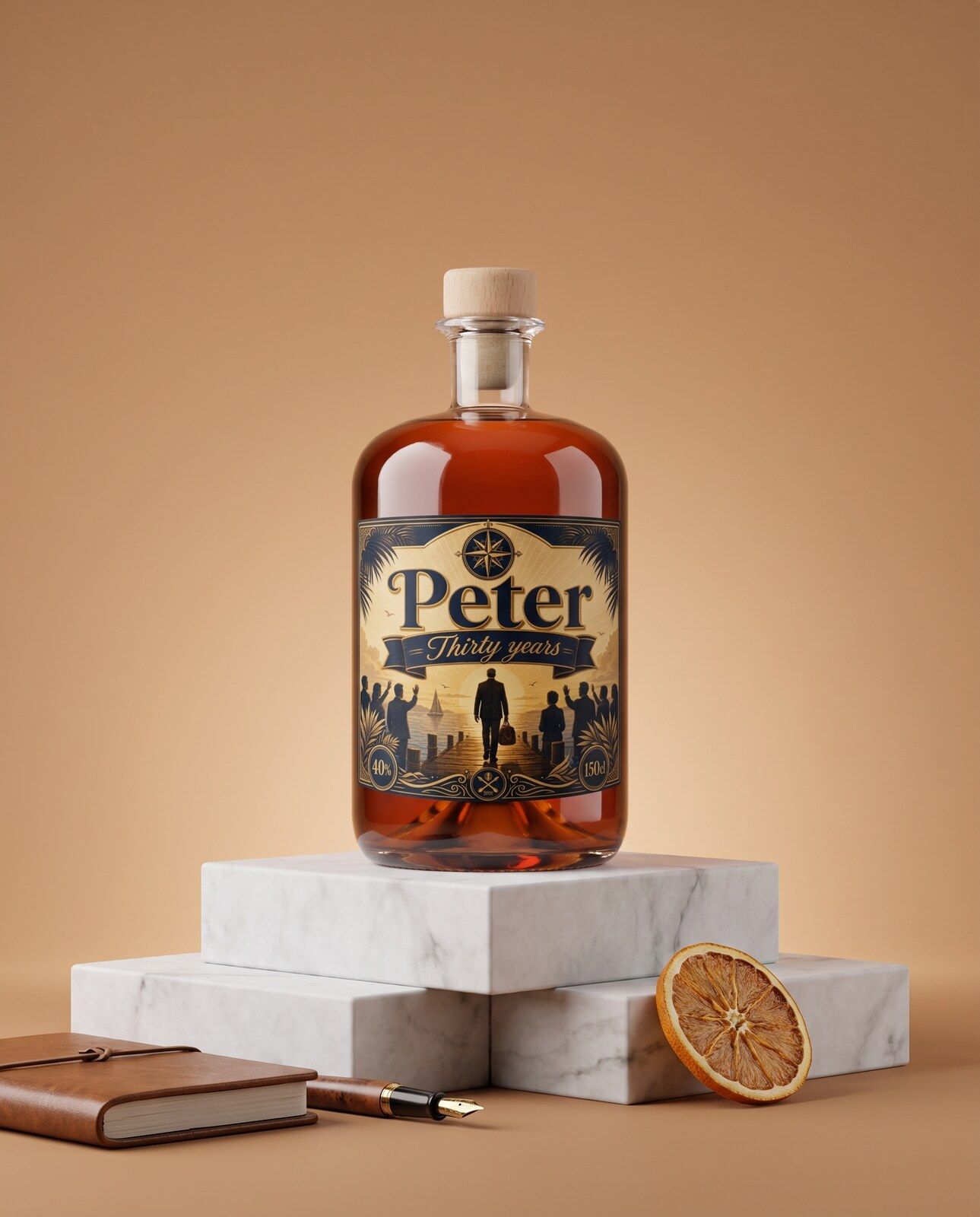 Gepersonaliseerde rum magnum als afscheidscadeau na dertig jaar