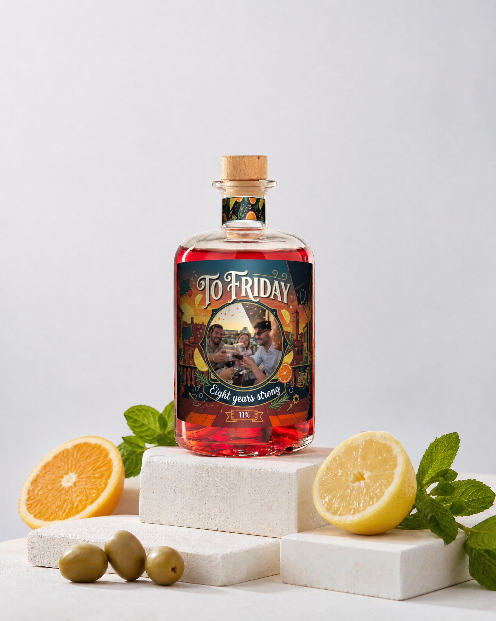 Gepersonaliseerde spritz met een eigen foto op het etiket