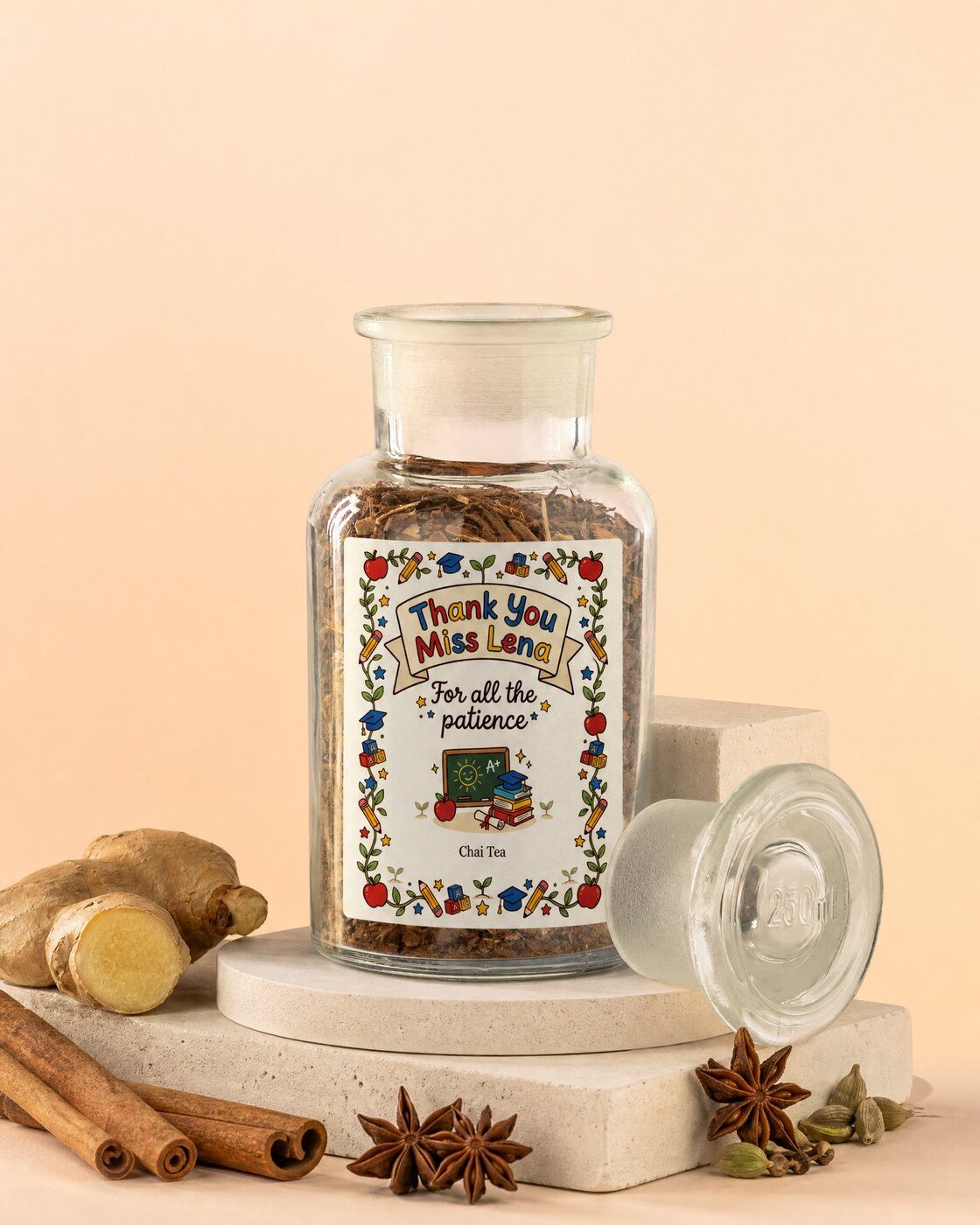 Personalised chai tea jar to thank a teacher at the end of the school year