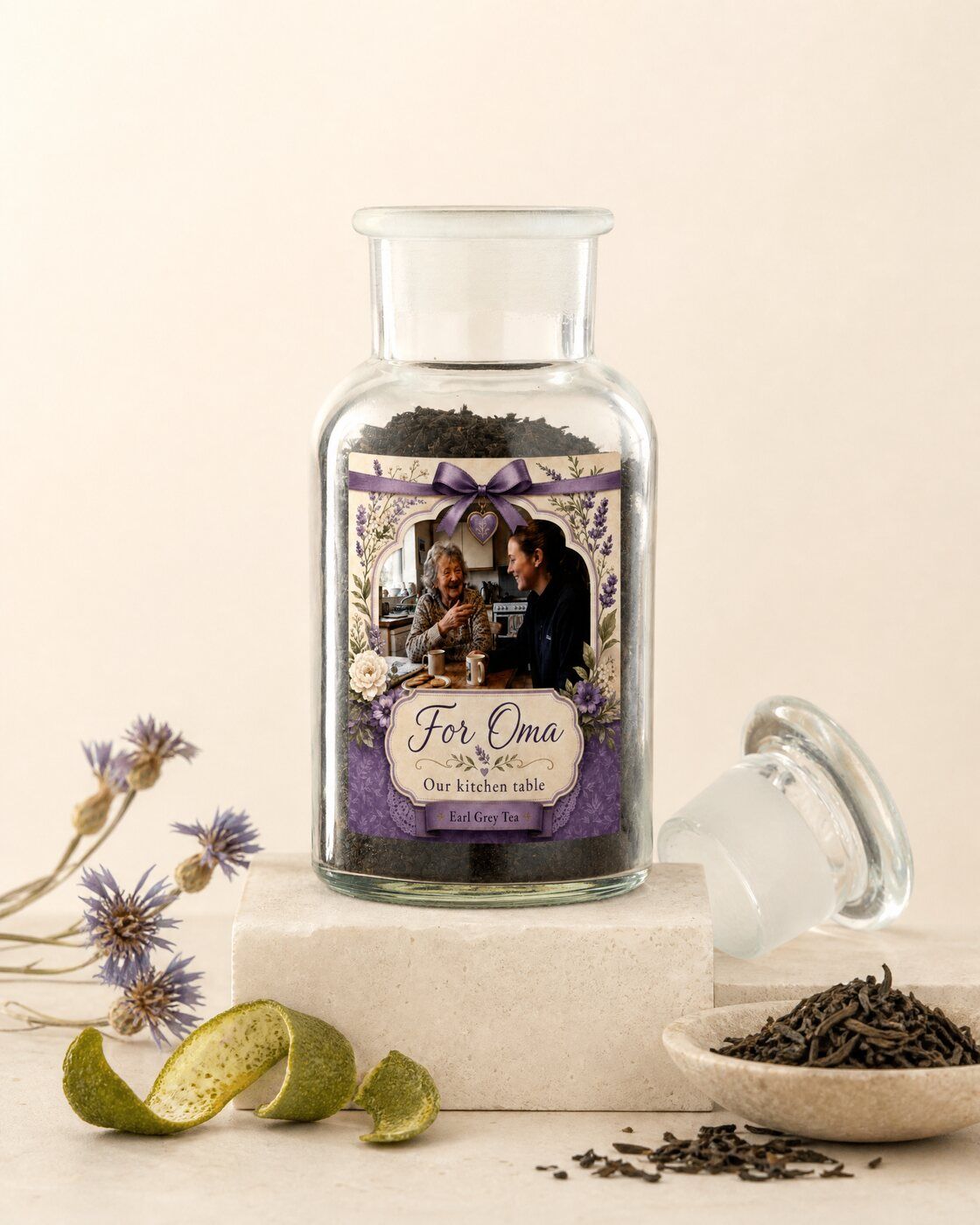 Personalised tea jar with your own photo of you and your grandmother
