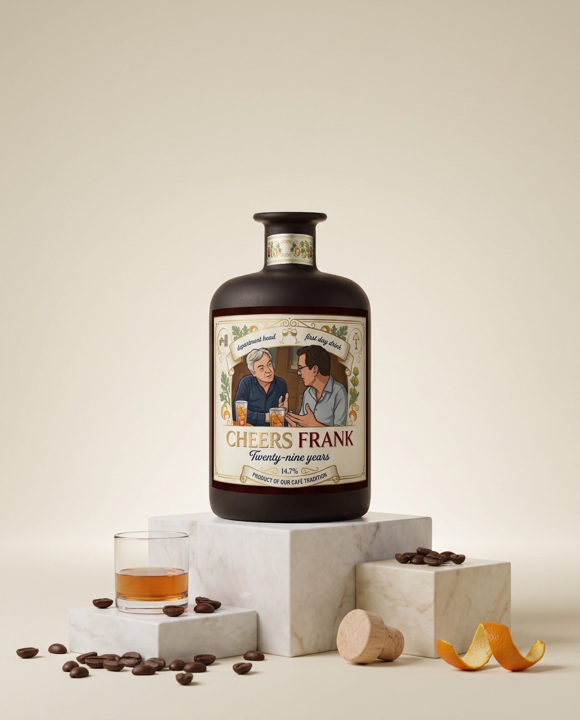 Gepersonaliseerde vermouth met een eigen foto als afscheidscadeau
