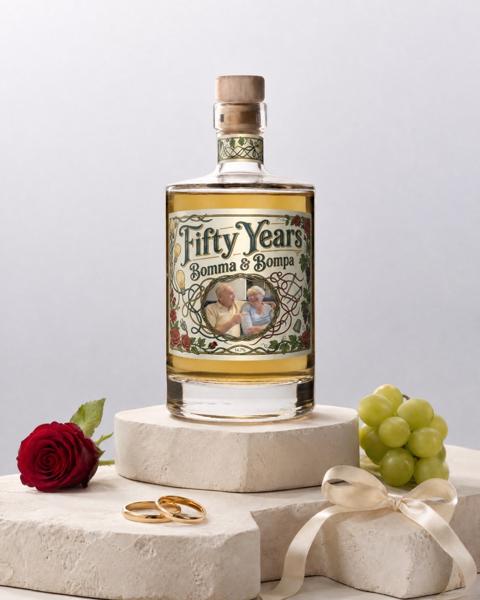 Gepersonaliseerde vermouth met een eigen foto op het etiket