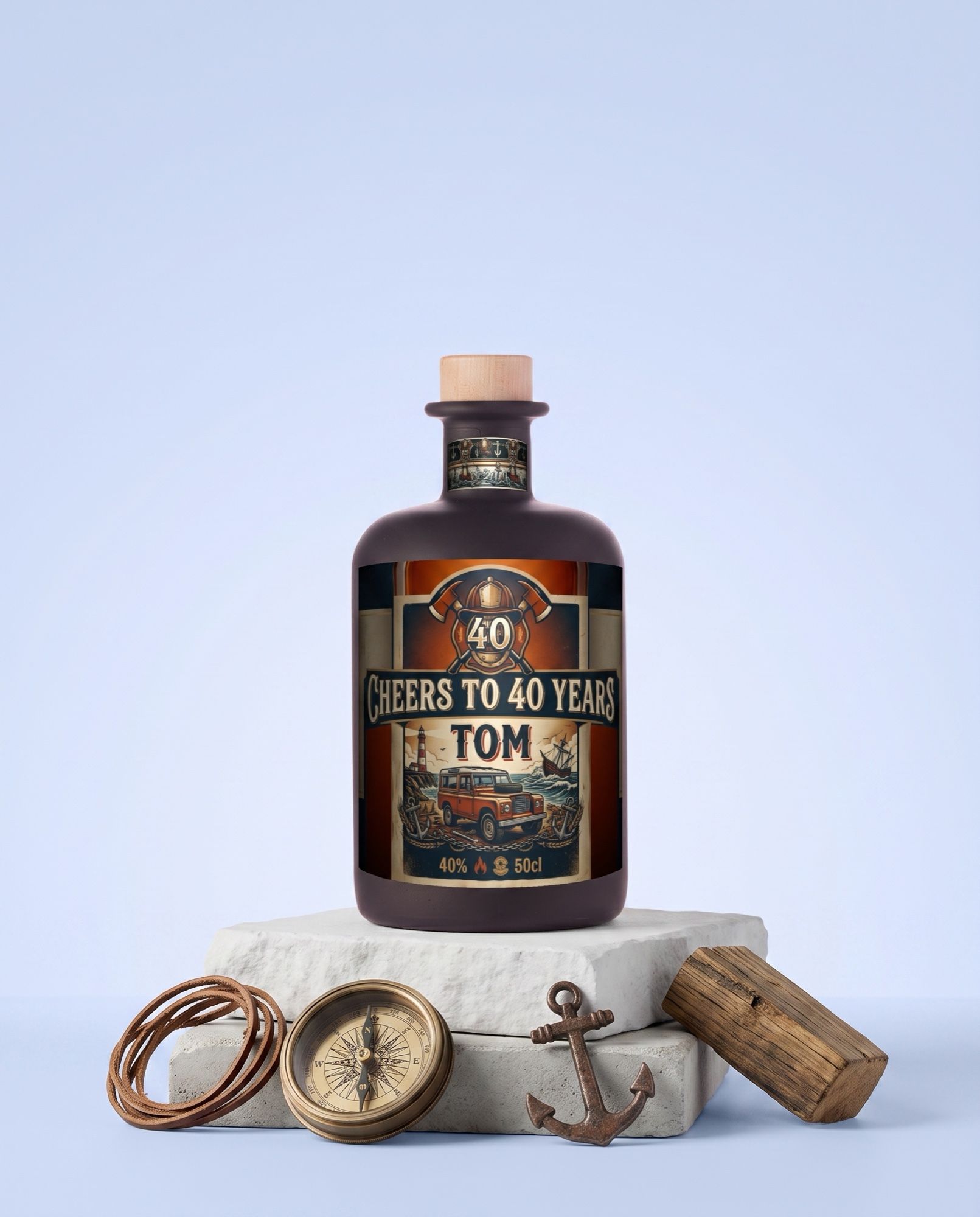 Gepersonaliseerde whisky als cadeau voor een veertigste verjaardag, met een op maat ontworpen etiket