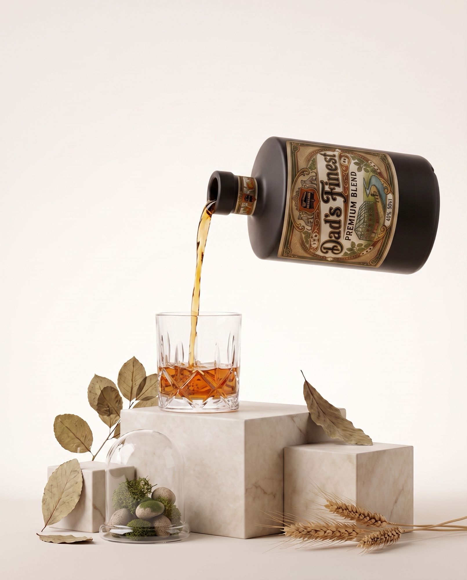 Gepersonaliseerde whisky voor papa wordt uitgeschonken in een kristallen glas