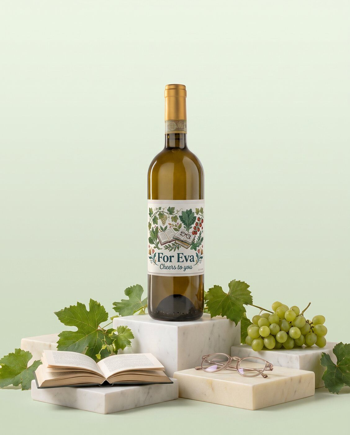 Personalised white wine bottle with an elegant label as a gift for her