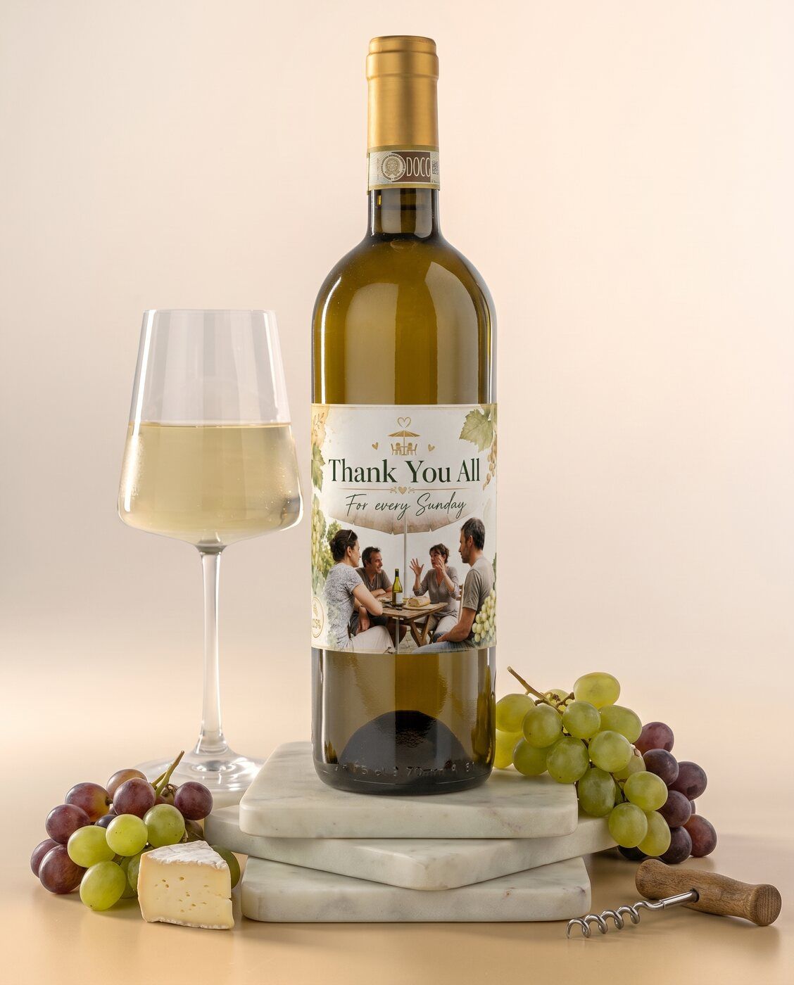 Personalised white wine with your own family photo on the label