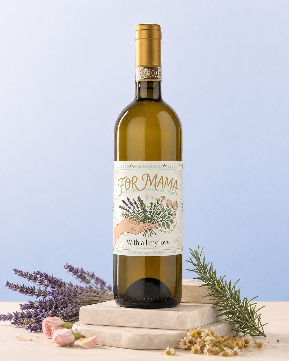 Personalised wine with a For Mama label as a Mother's Day gift