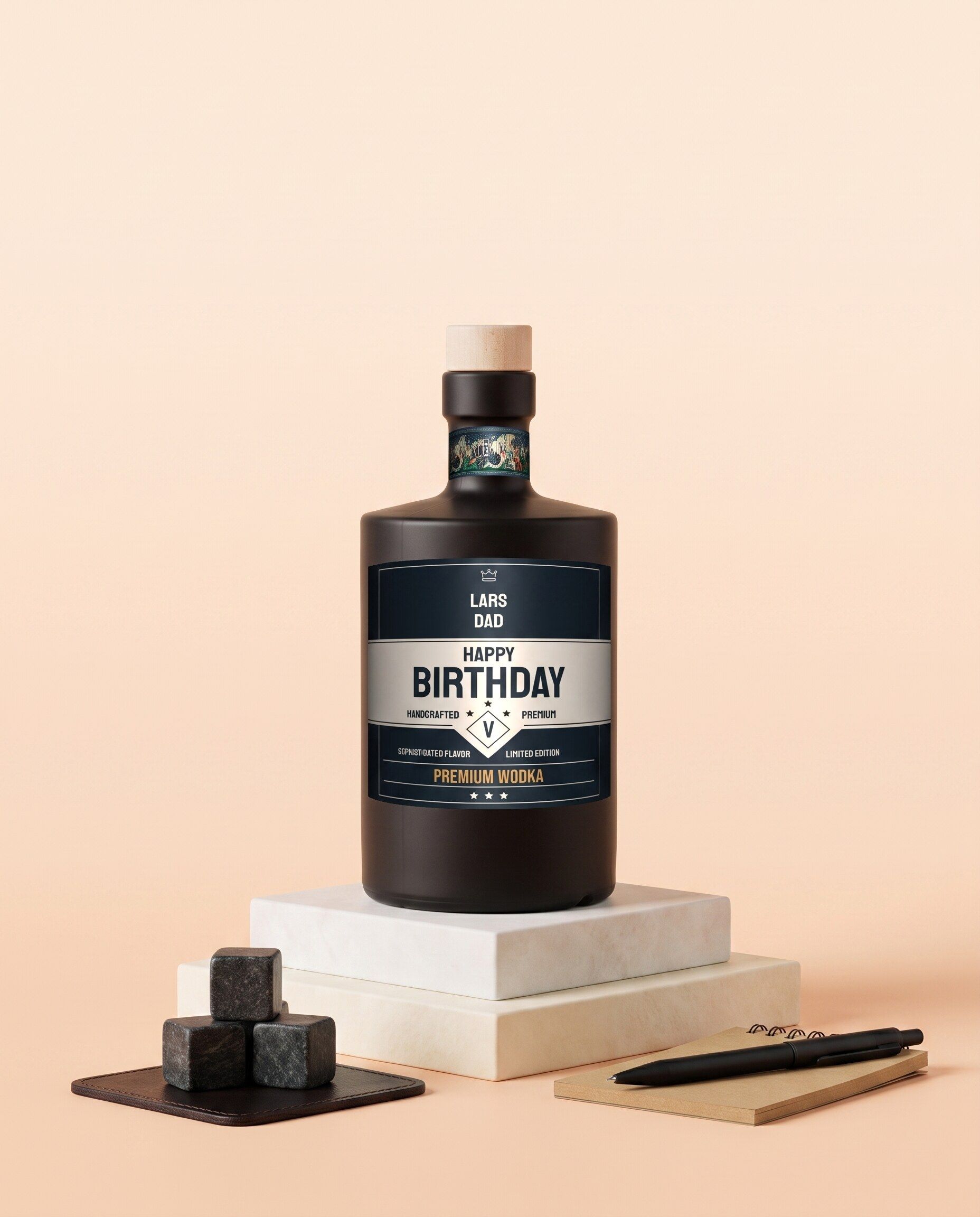 Gepersonaliseerde wodka met minimalistisch etiket