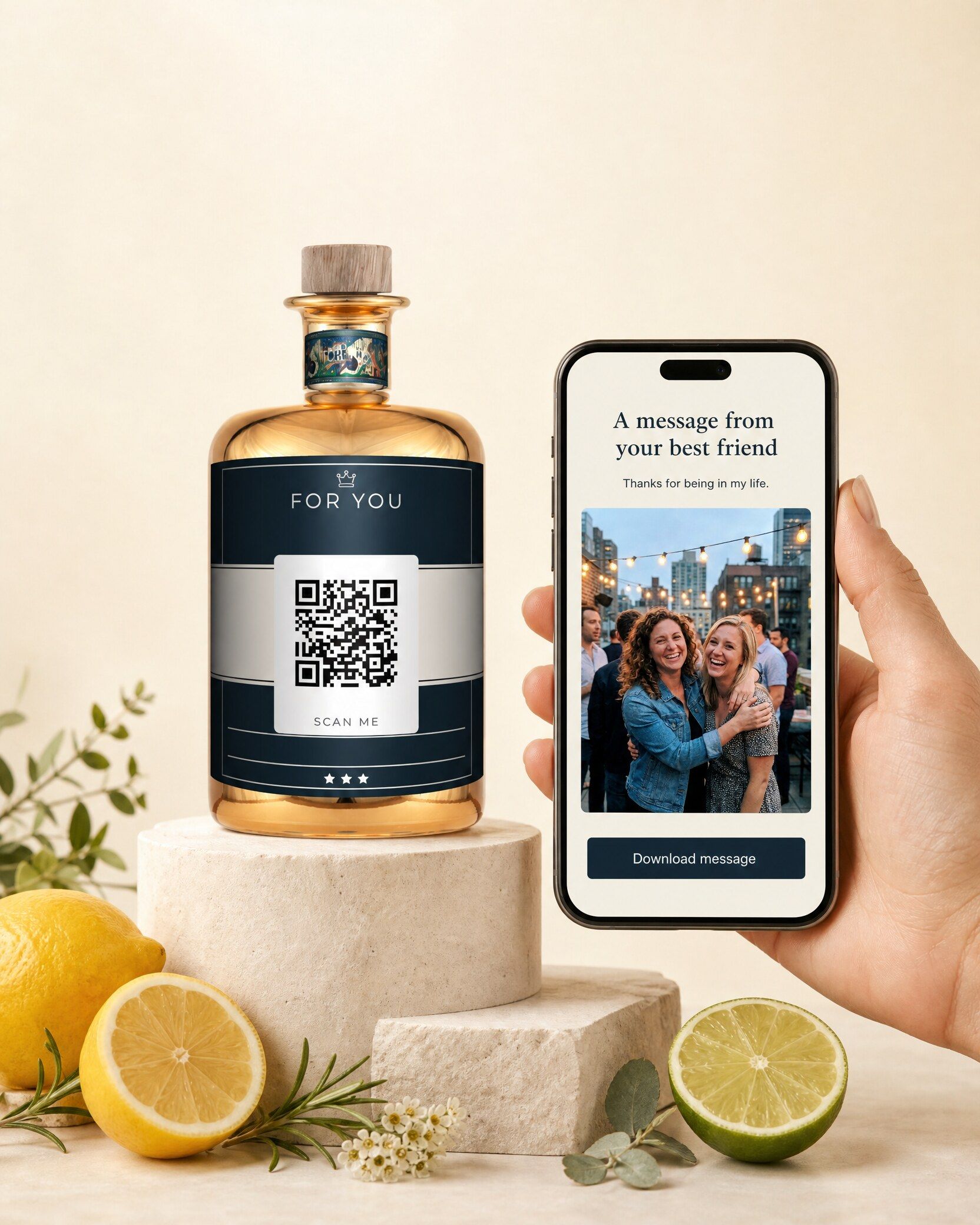 Gepersonaliseerde wodka met QR-code voor een videoboodschap