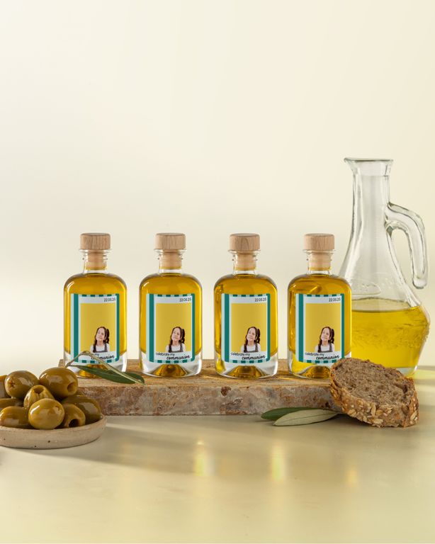 Gepersonaliseerd Mini Flesje Olijfolie als Communie Bedankje