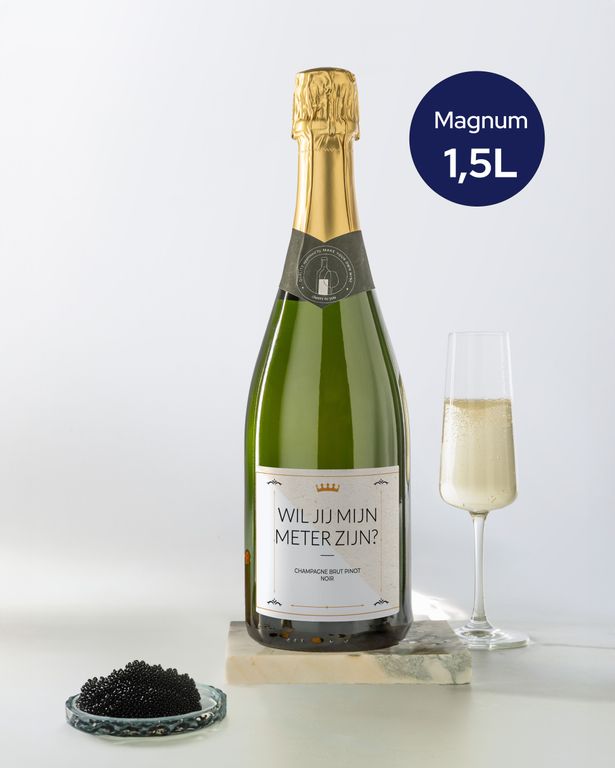 Gepersonaliseerde Champagne Magnum als Meter Vragen Cadeau