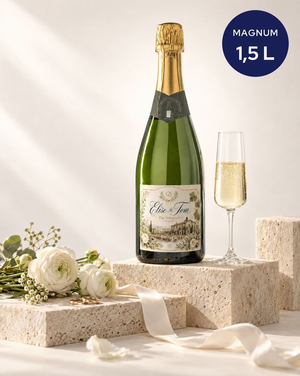 Gepersonaliseerde champagne magnum van 1,5 liter als huwelijkscadeau