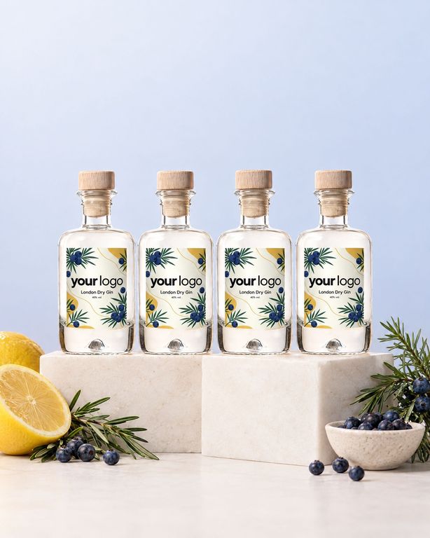 Gepersonaliseerde gin mini flesje met bedrijfslogo als relatiegeschenk