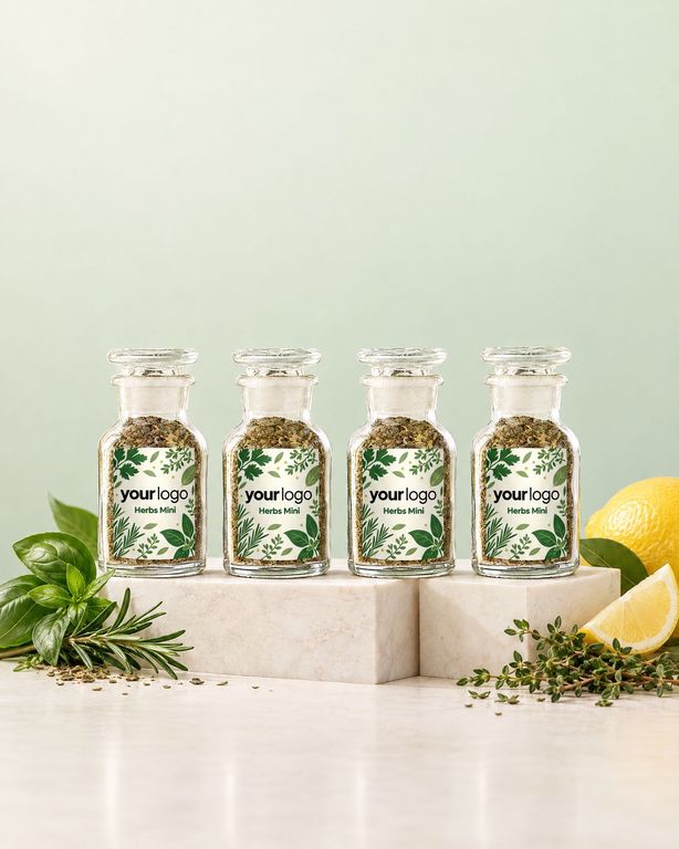 Gepersonaliseerde kruiden mini met bedrijfslogo als relatiegeschenk