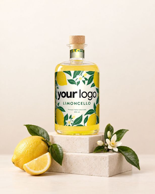 Gepersonaliseerde limoncello met bedrijfslogo als relatiegeschenk